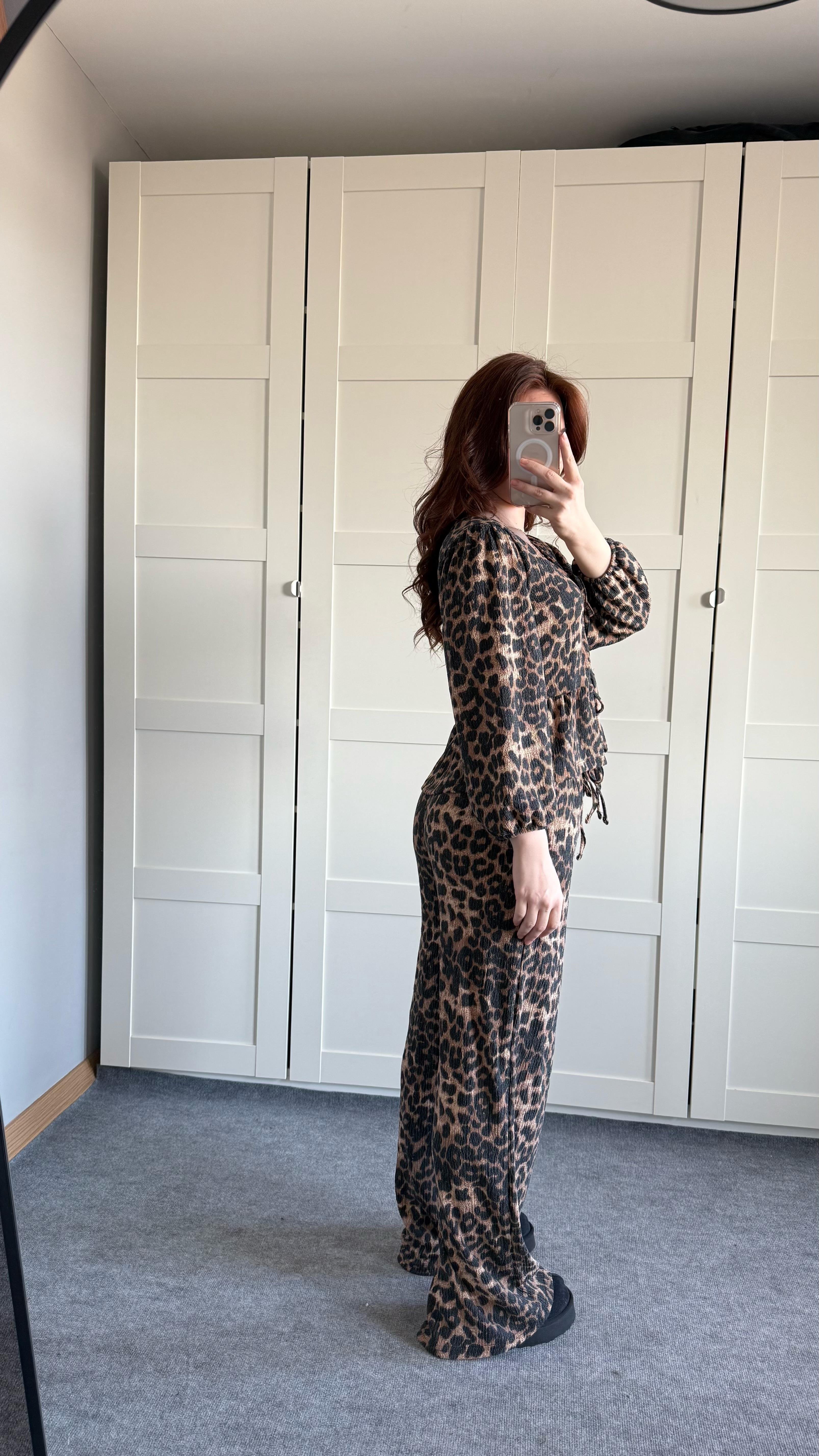 Leopar gömlek pantolon Takım 