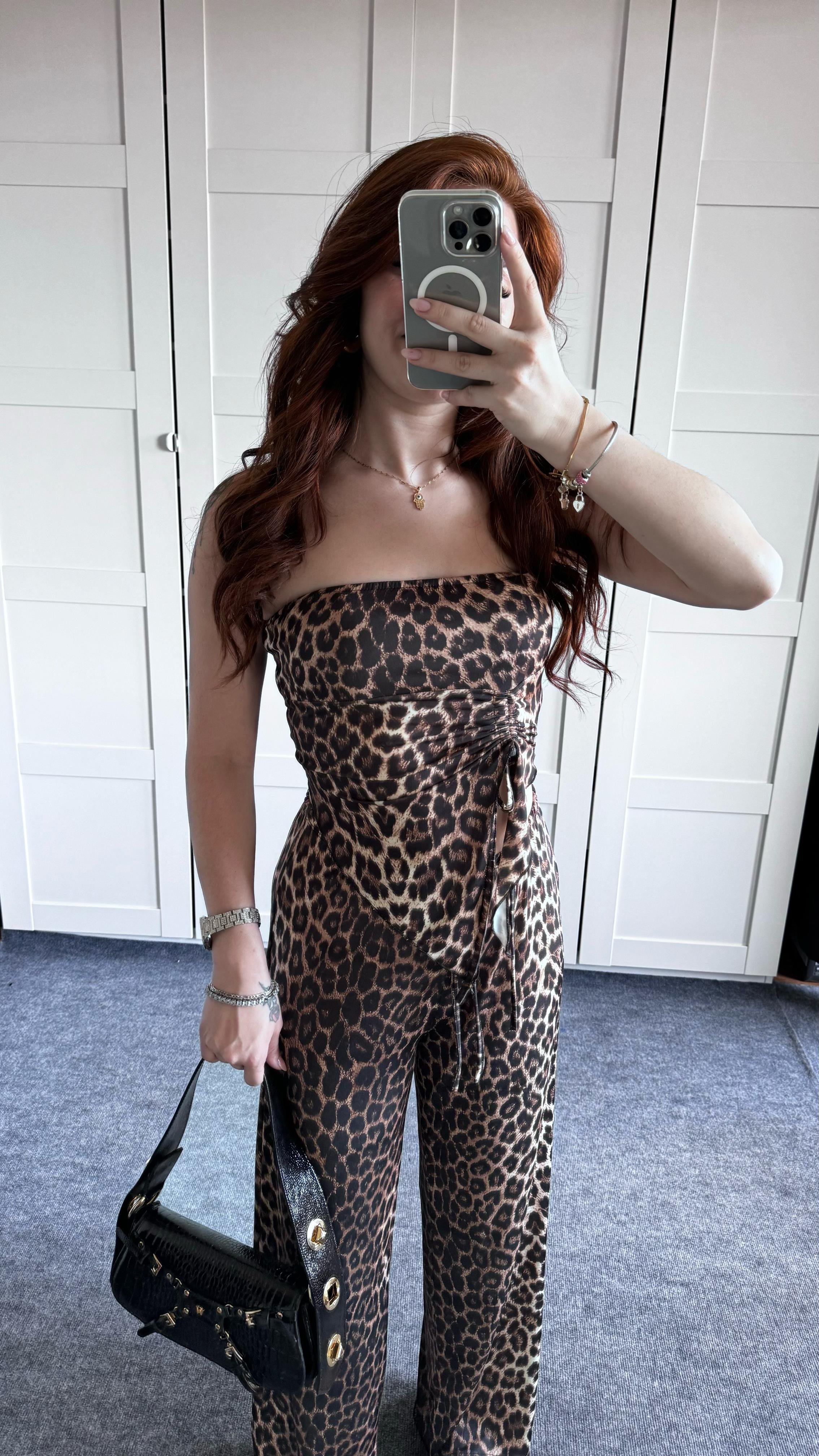 Leopar Koyu Renk Pantolon 
