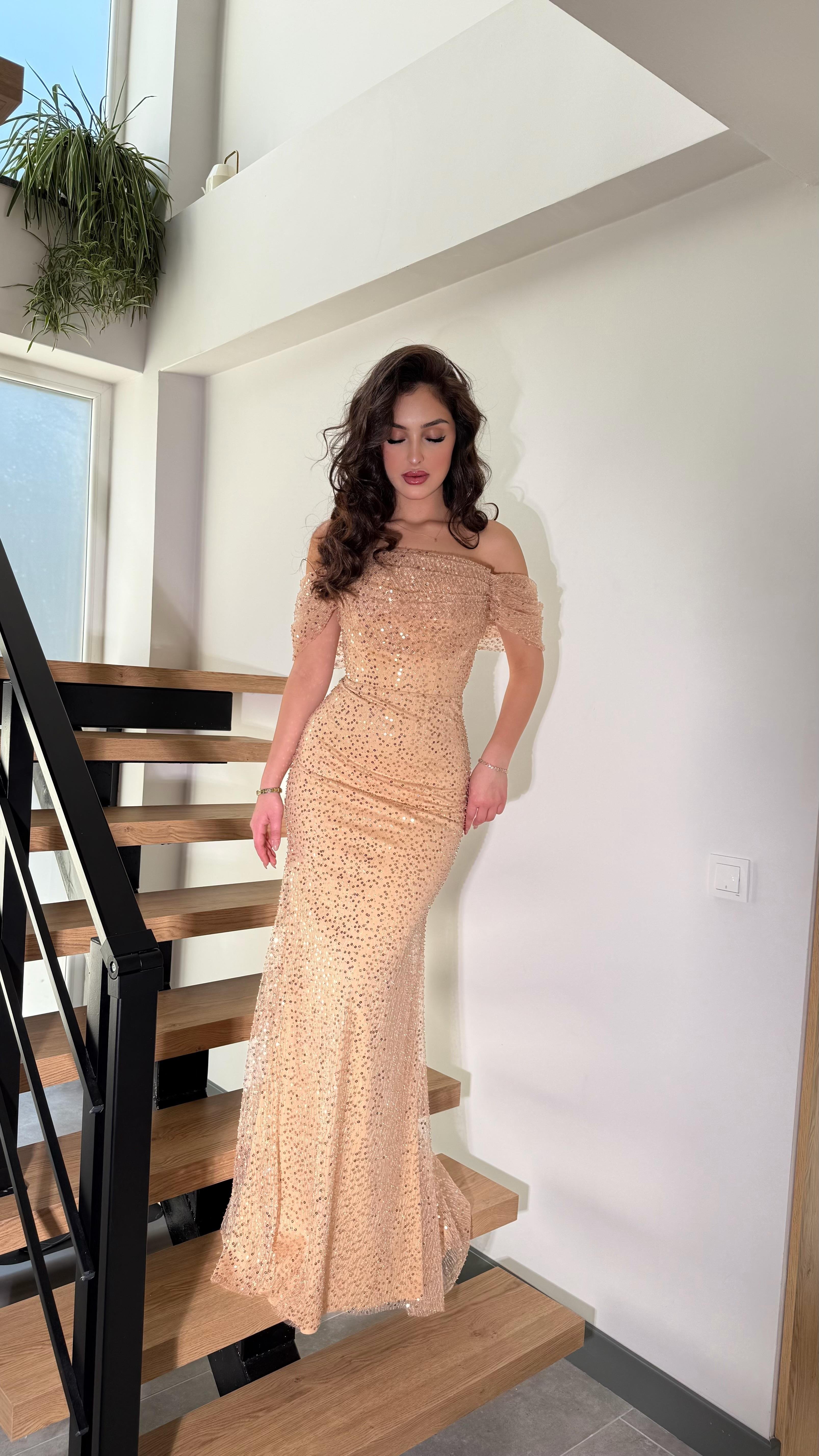 Leyna Madonna Boncuklu Abiye Gold