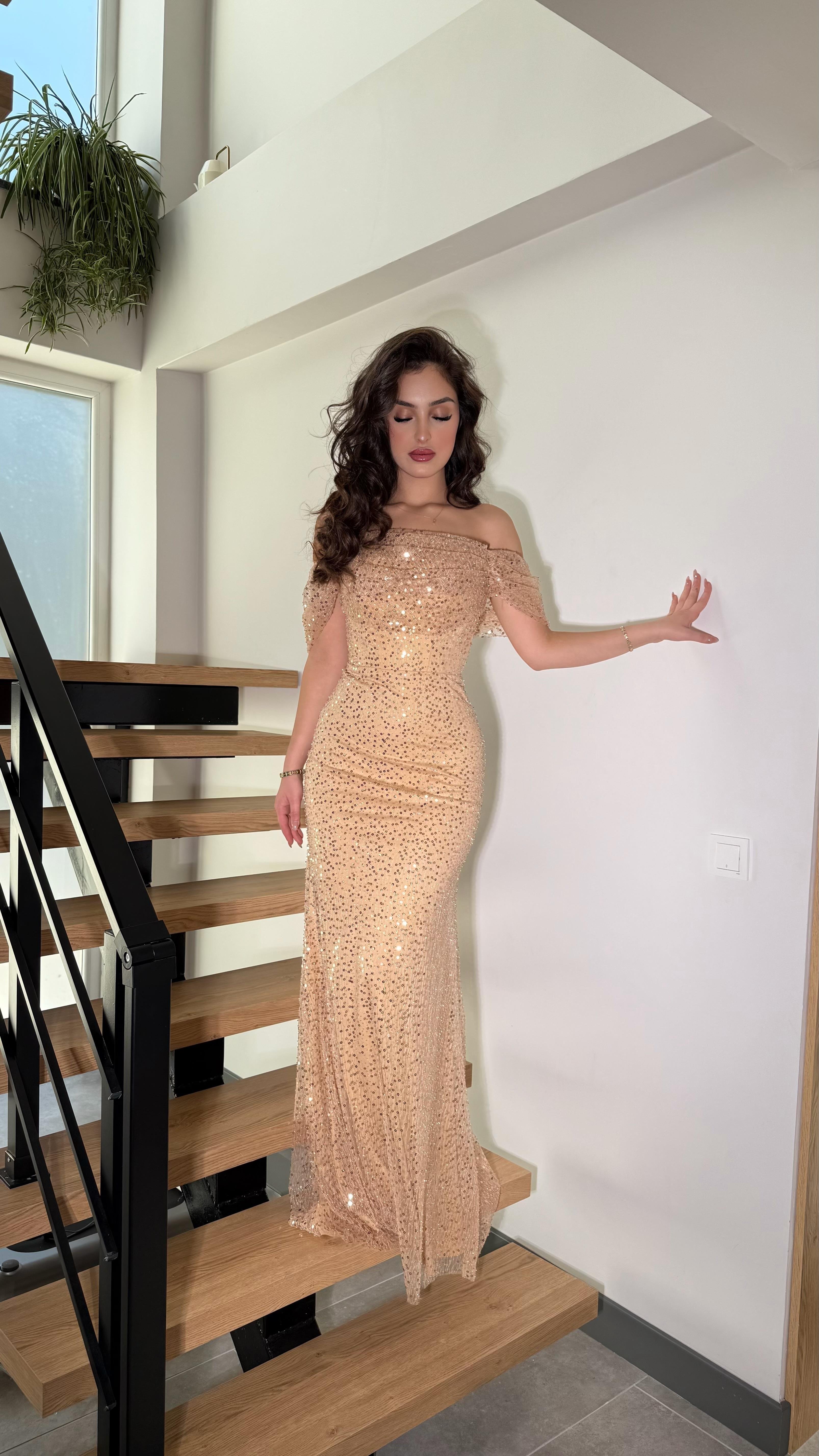 Leyna Madonna Boncuklu Abiye Gold