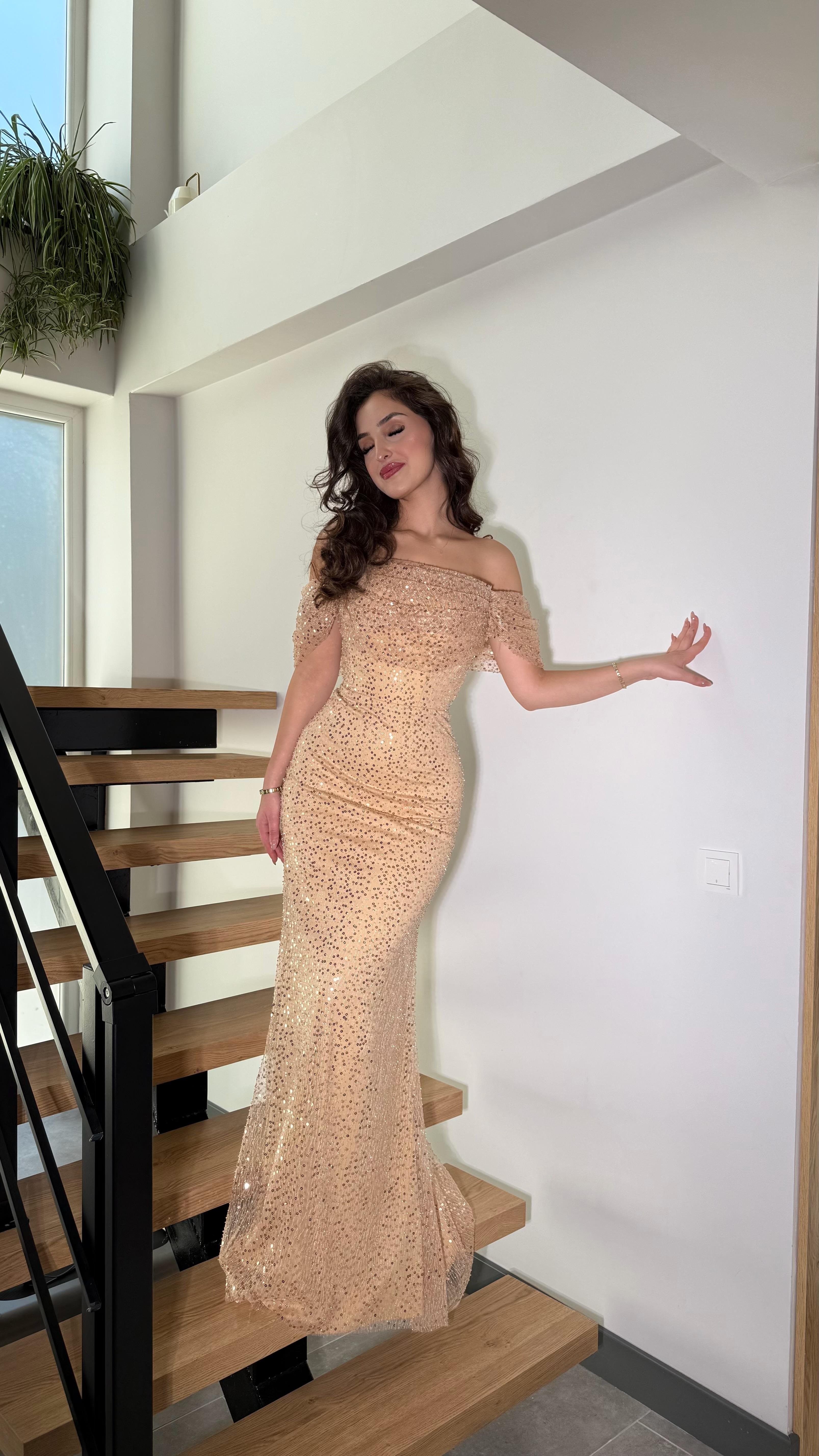 Leyna Madonna Boncuklu Abiye Gold