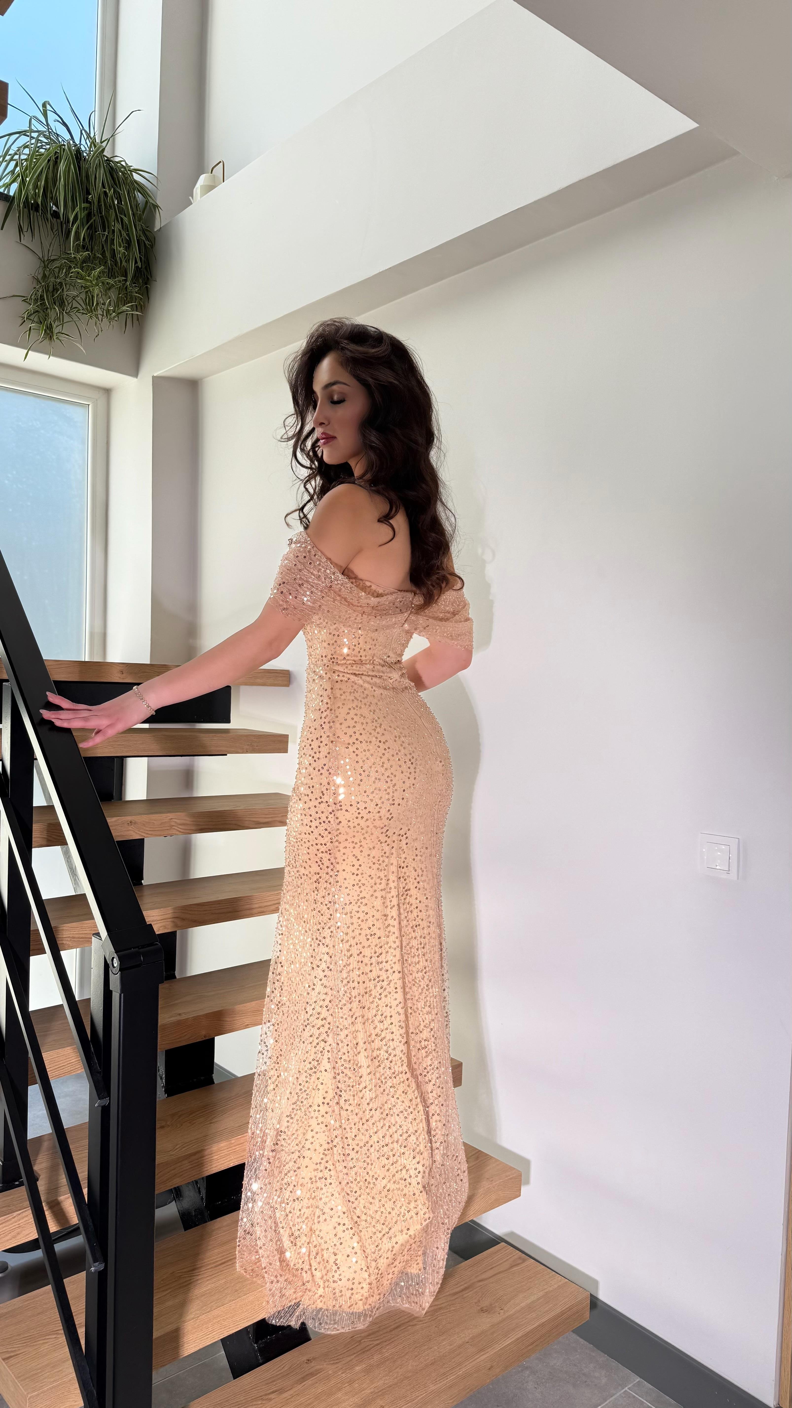 Leyna Madonna Boncuklu Abiye Gold
