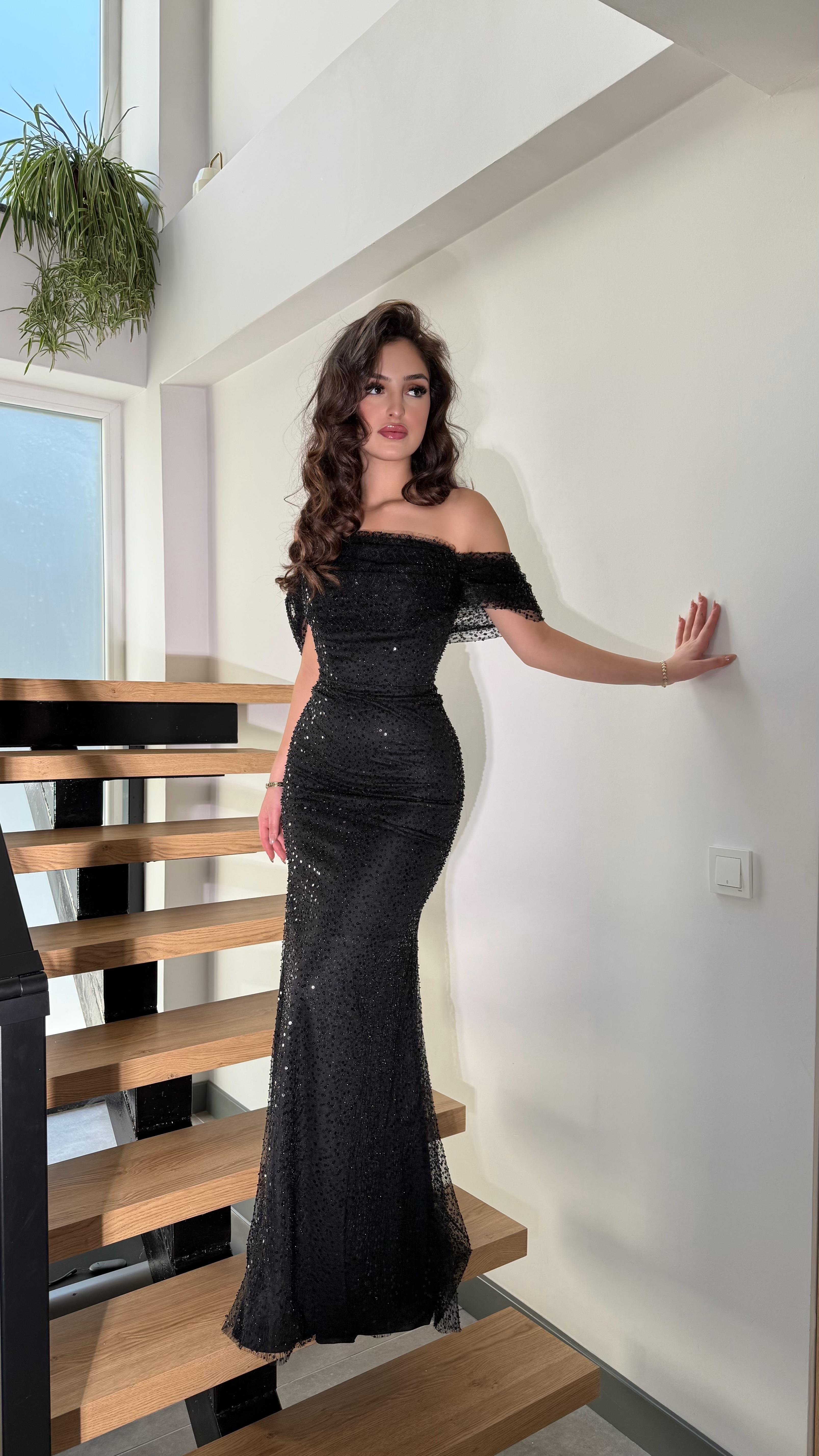 Leyna Madonna Boncuklu Abiye Siyah