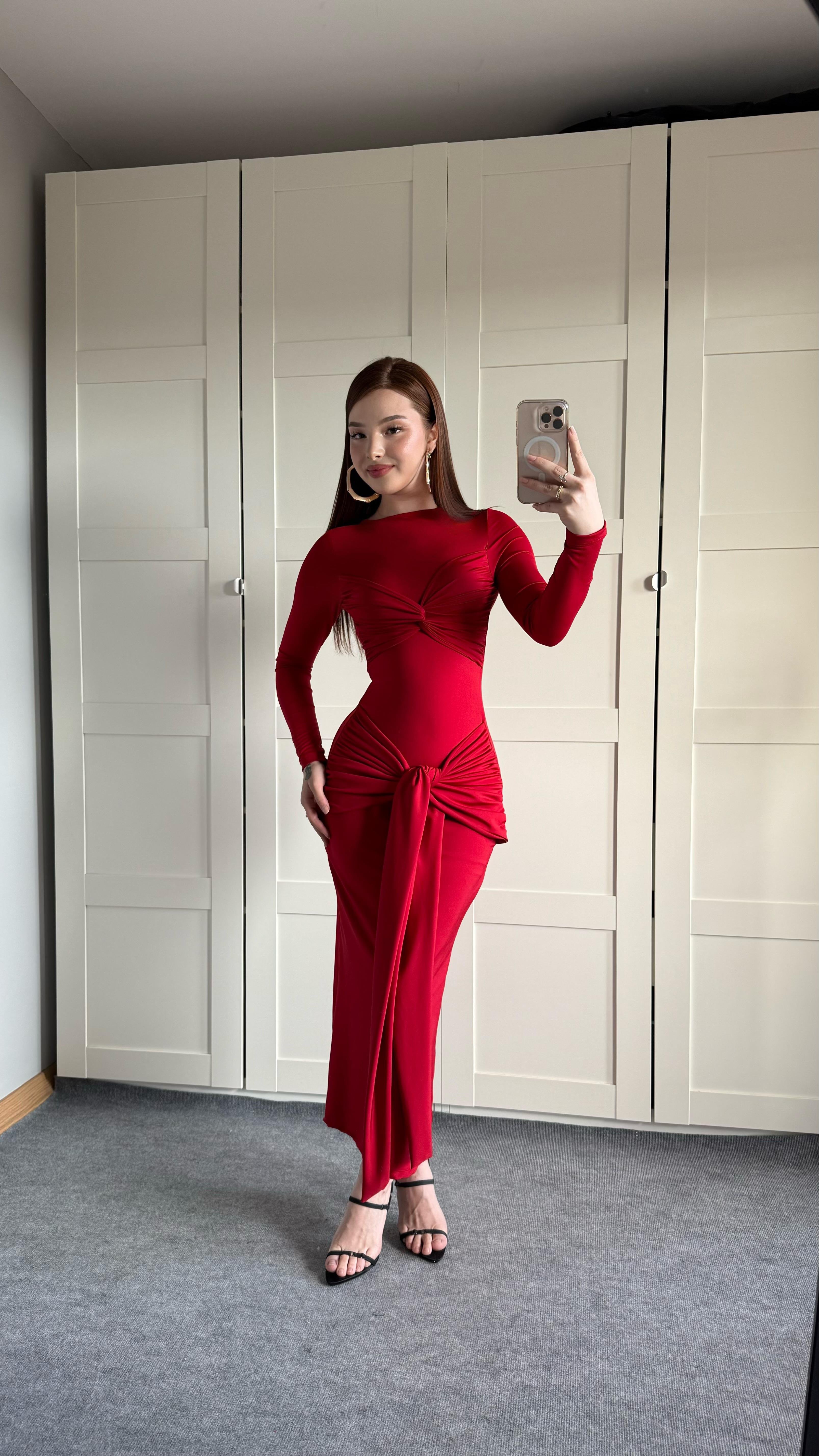 Lilianna Bağlamalı Elbise Kırmızı