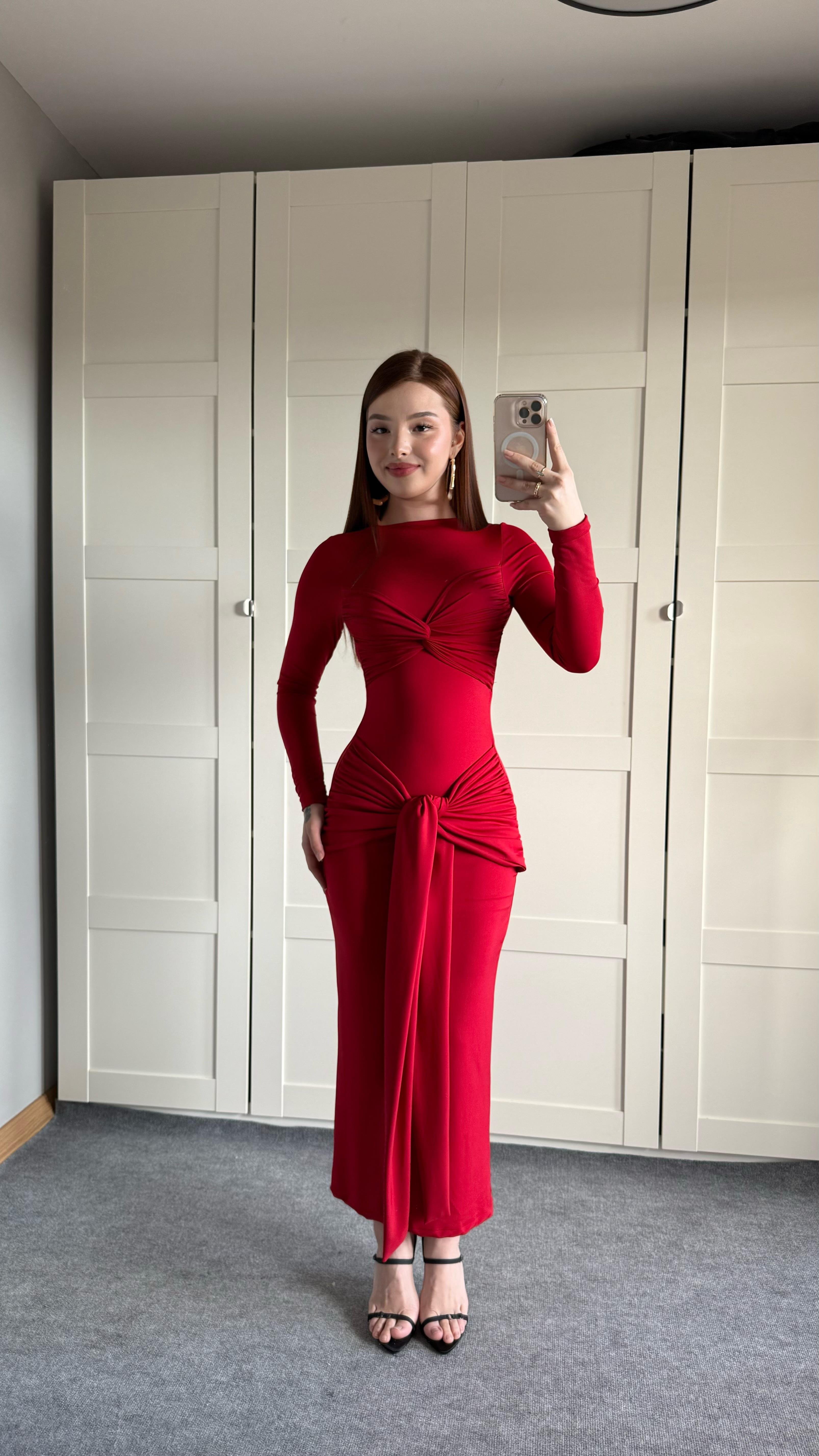 Lilianna Bağlamalı Elbise Kırmızı