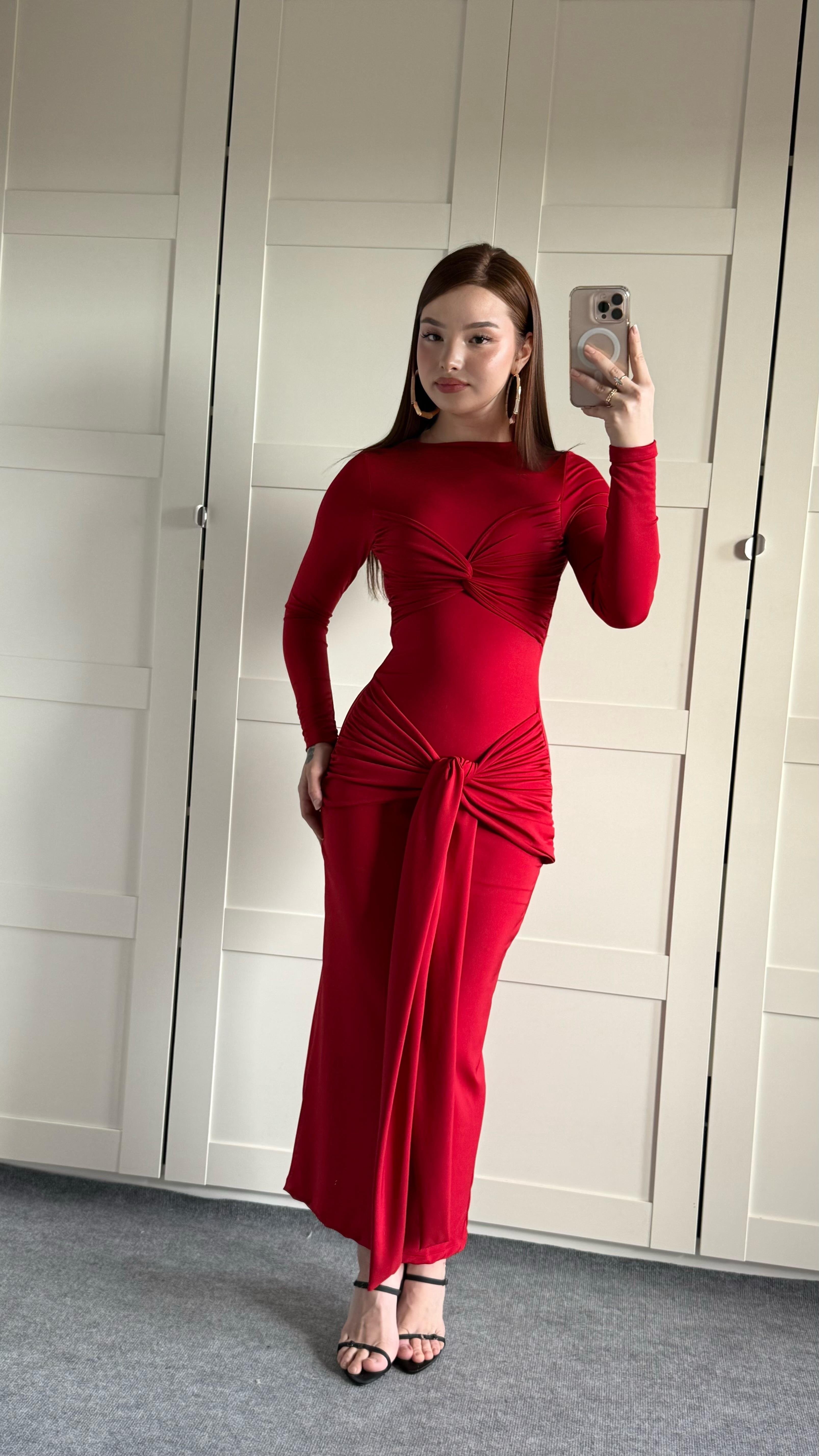 Lilianna Bağlamalı Elbise Kırmızı