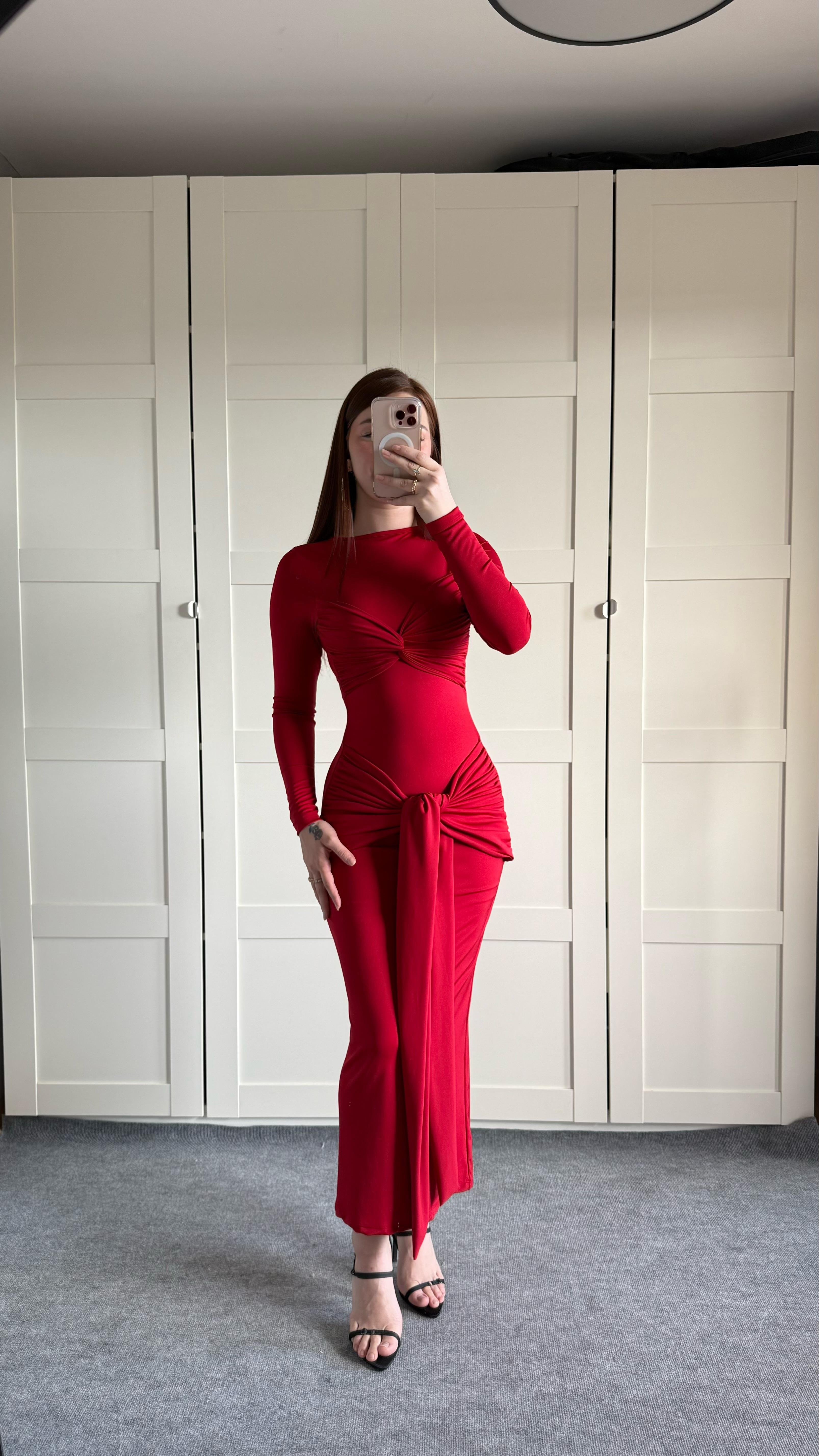 Lilianna Bağlamalı Elbise Kırmızı