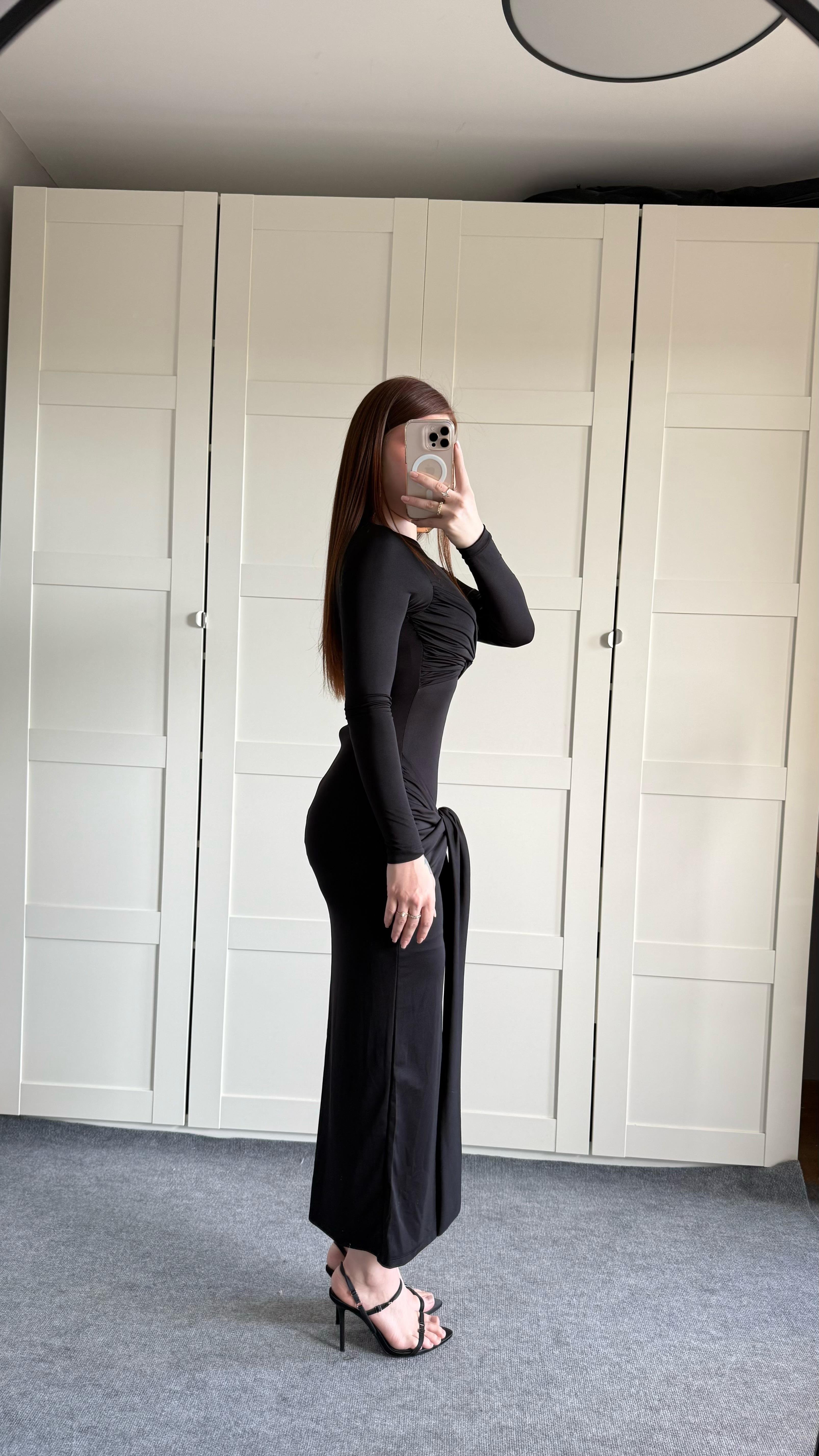 Lilianna Bağlamalı Elbise Siyah