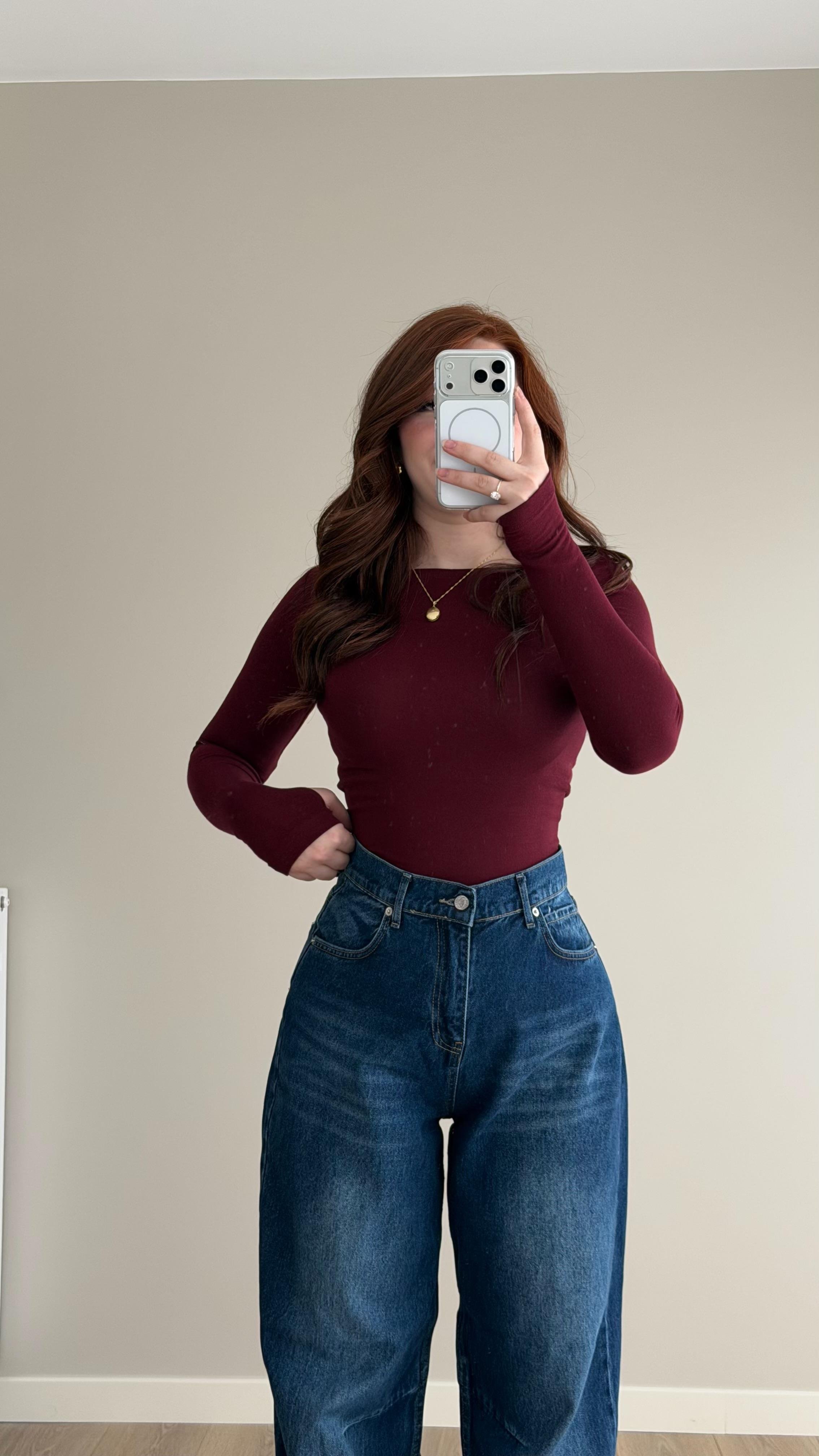 London Basıc Kayık Yaka Bluz Bordo