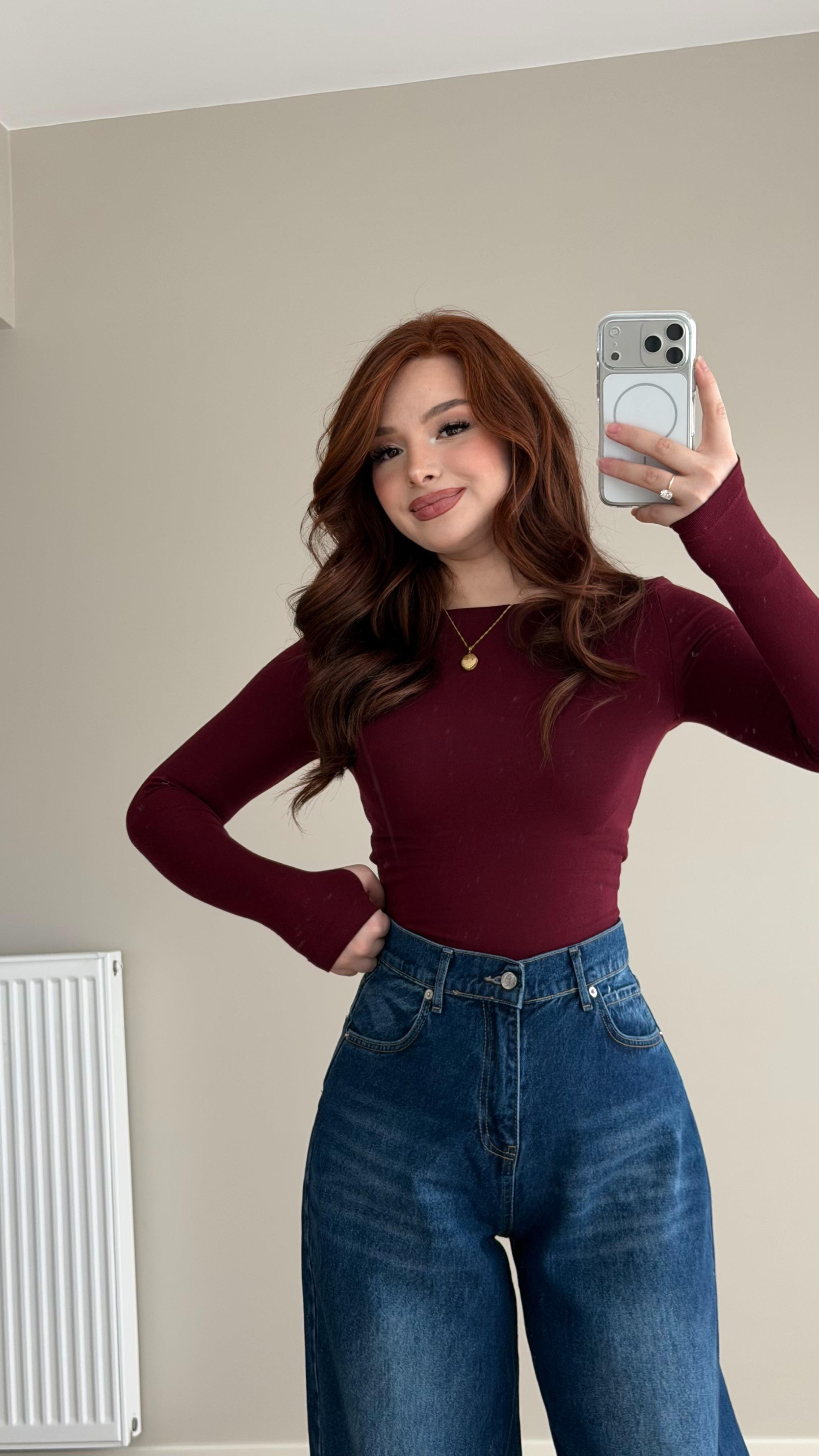 London Basıc Kayık Yaka Bluz Bordo