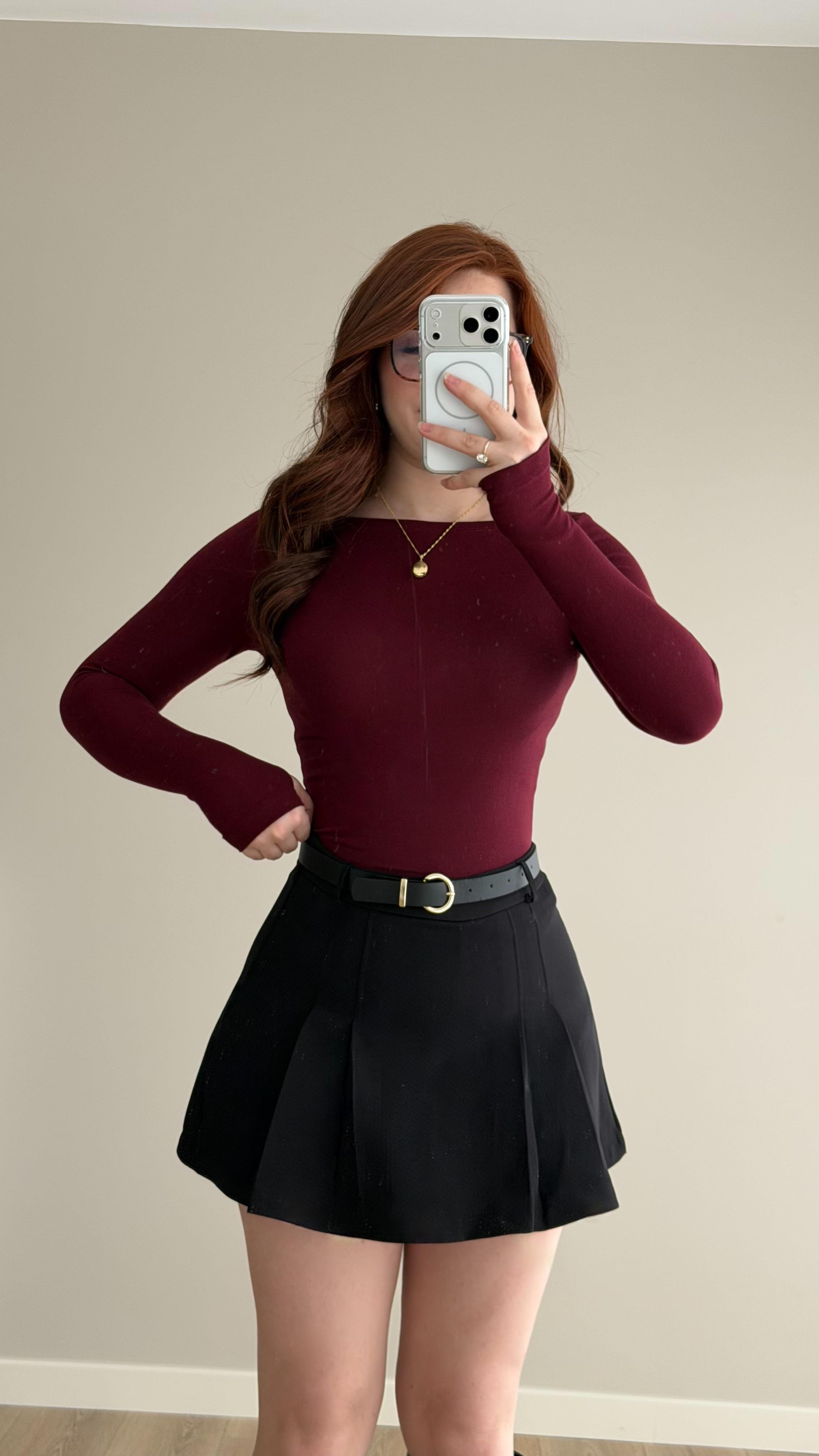 London Basıc Kayık Yaka Bluz Bordo