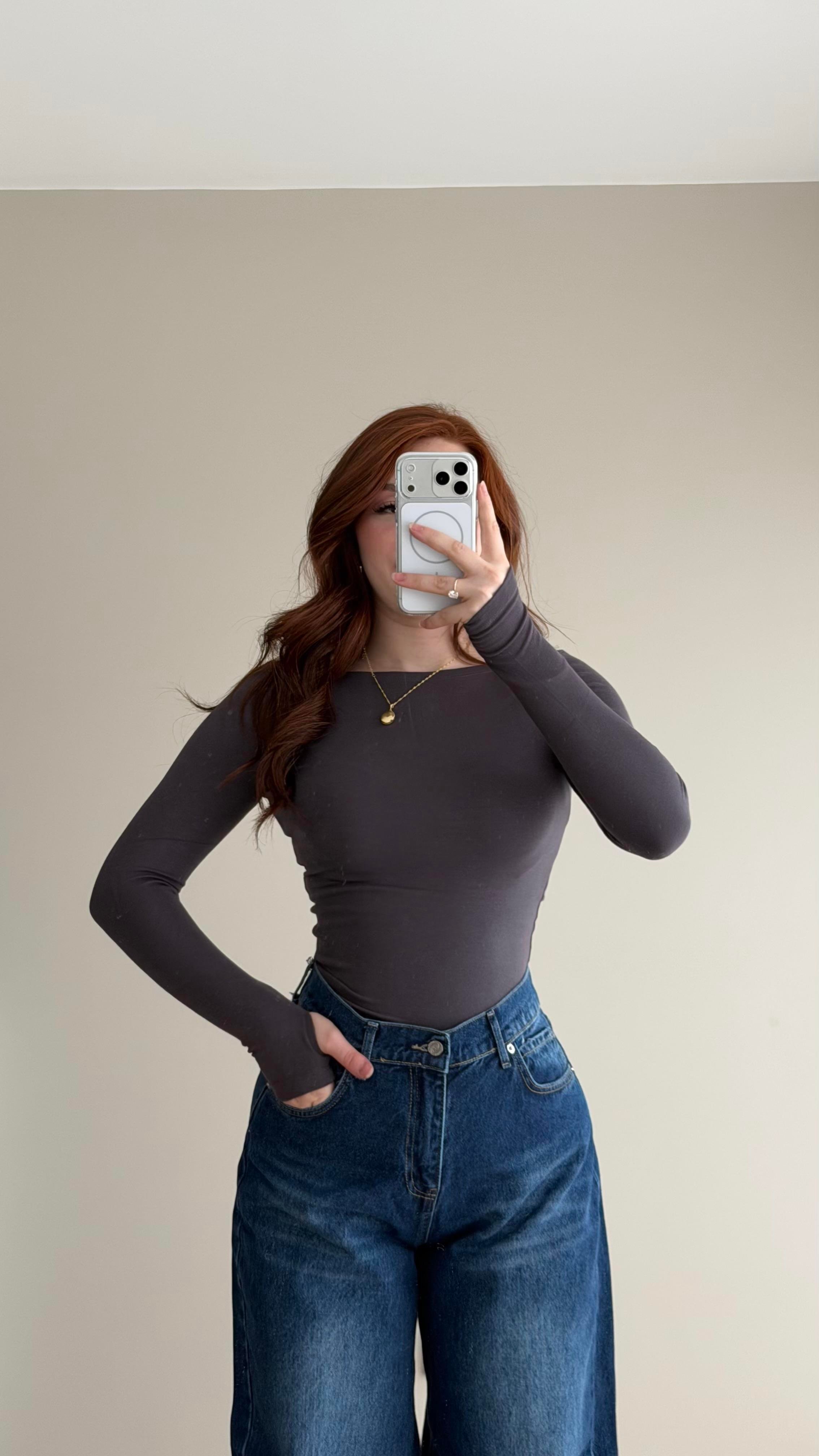 London Basıc Kayık Yaka Bluz Gri