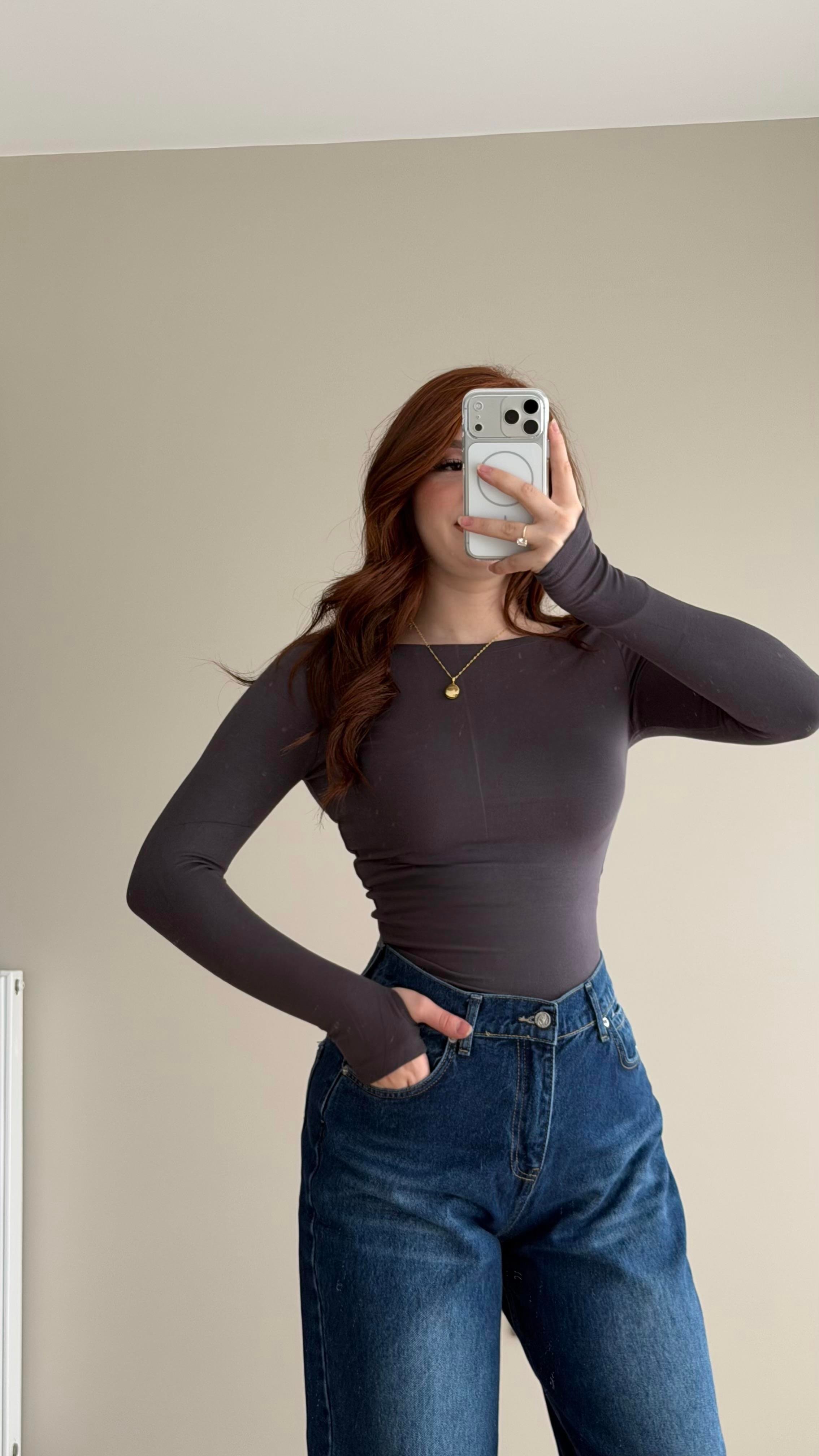 London Basıc Kayık Yaka Bluz Gri