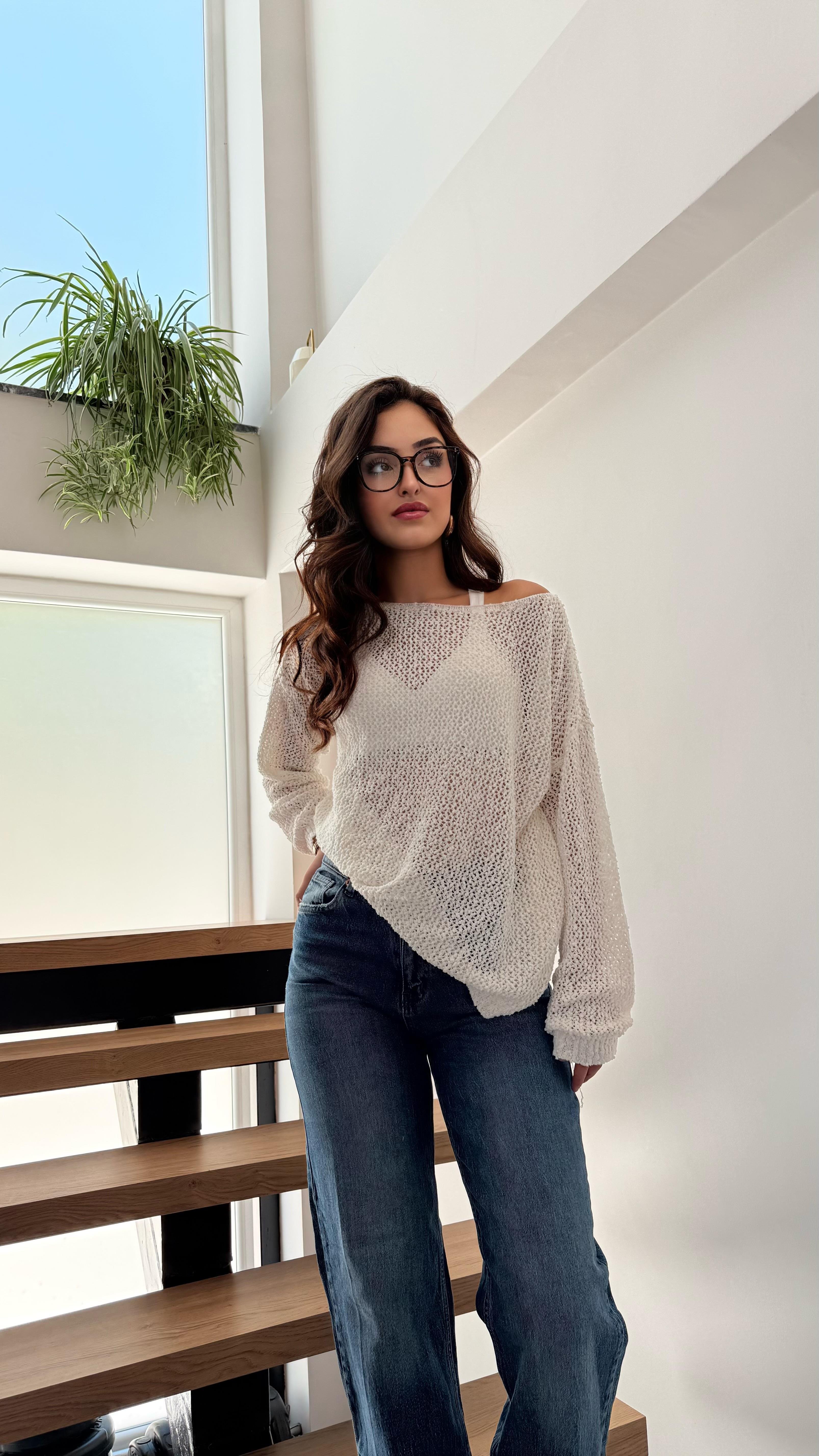 Lorena Delikli Triko Beyaz