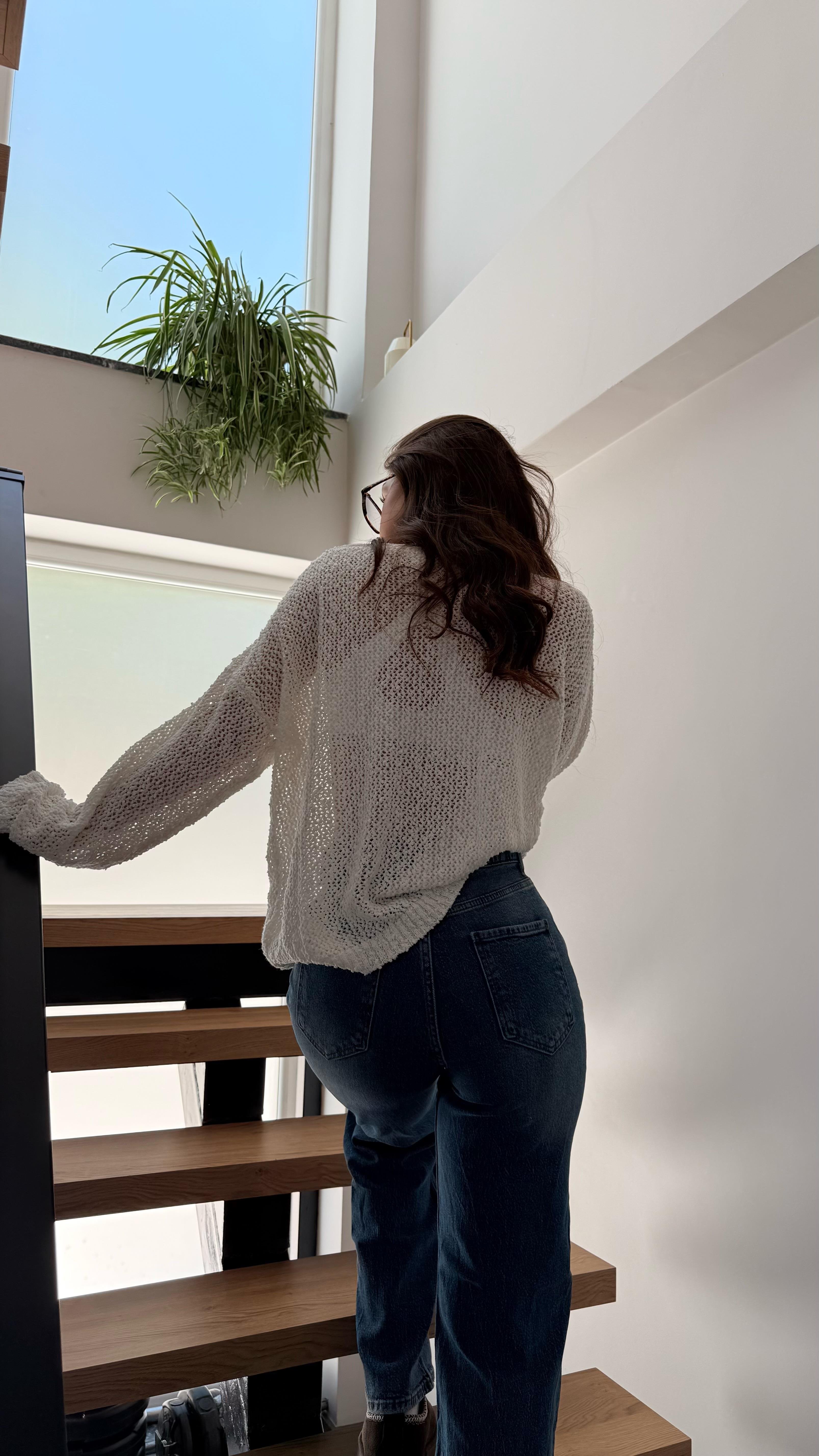 Lorena Delikli Triko Beyaz