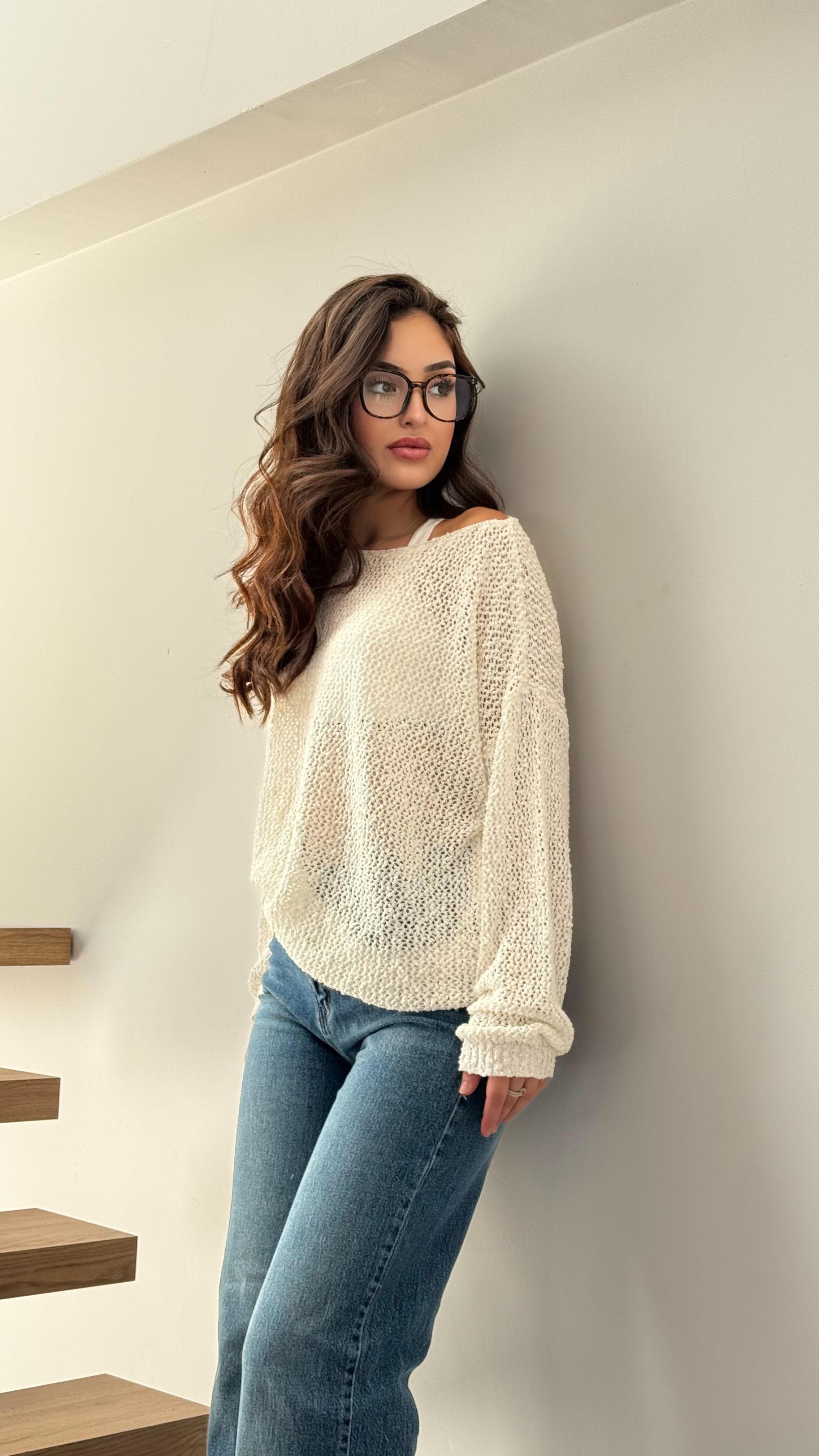 Lorena Delikli Triko Beyaz