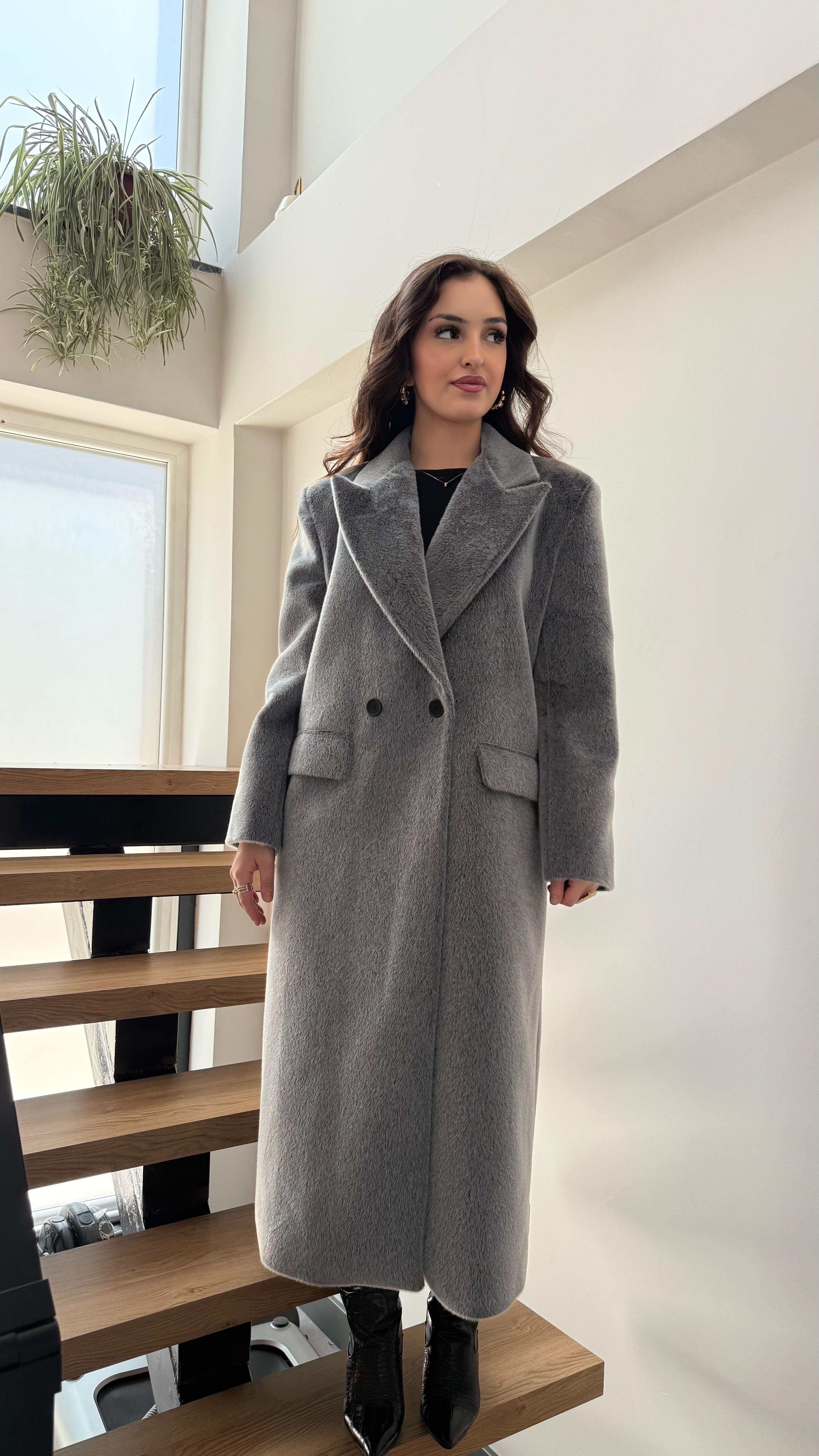 Lux Vatkalı Kaban Gri