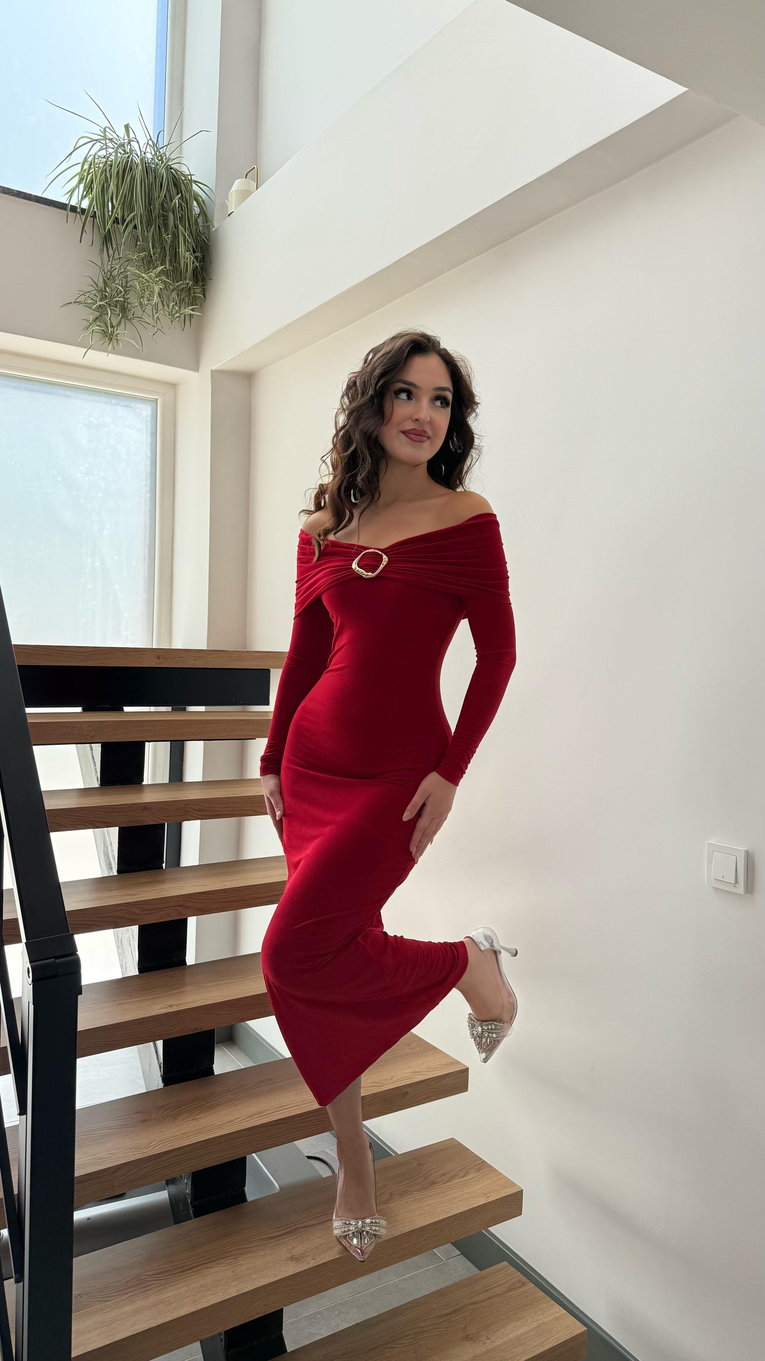 Madonna Gold Aksesuarlı Elbise Kırmızı