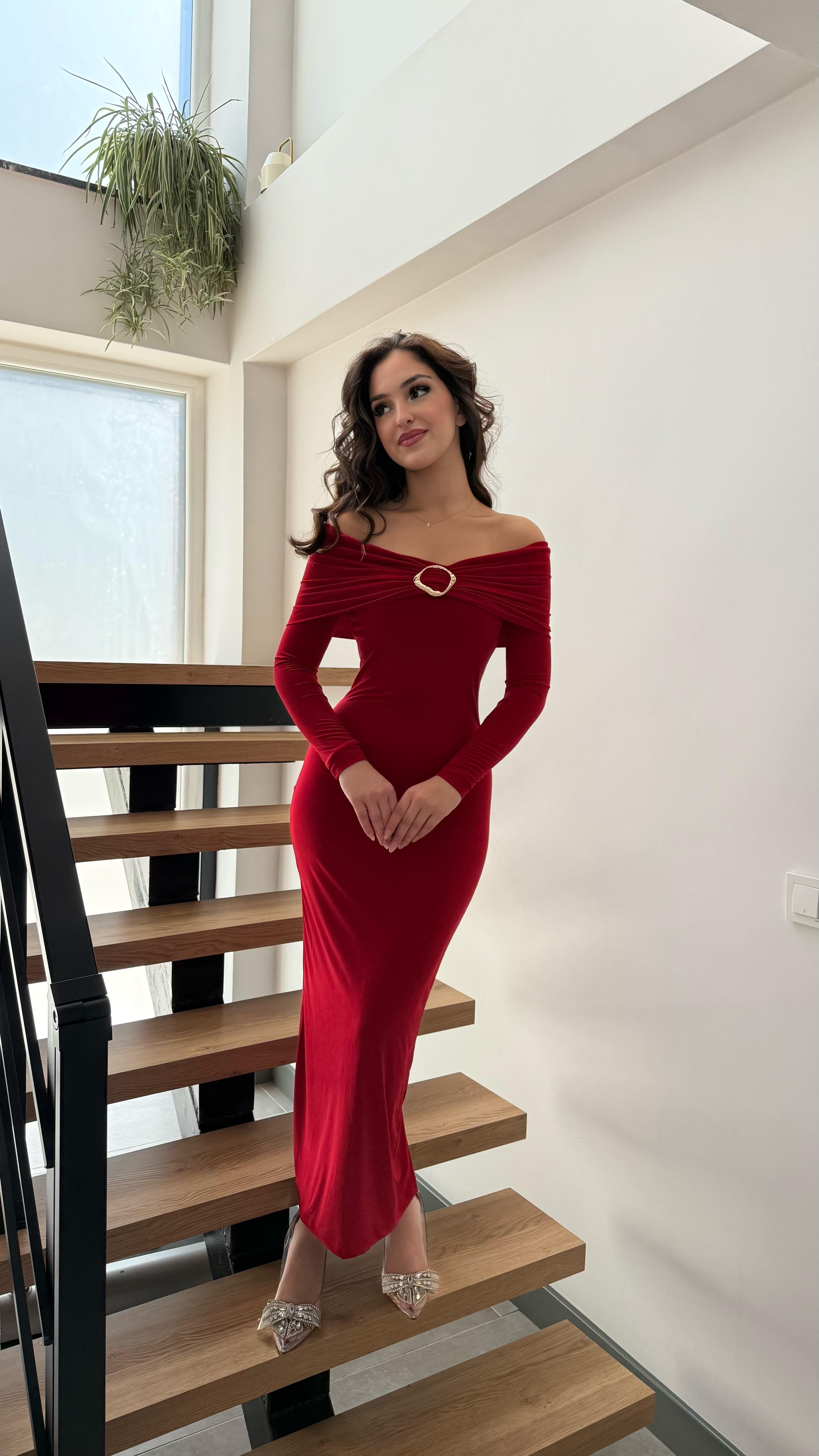 Madonna Gold Aksesuarlı Elbise Kırmızı