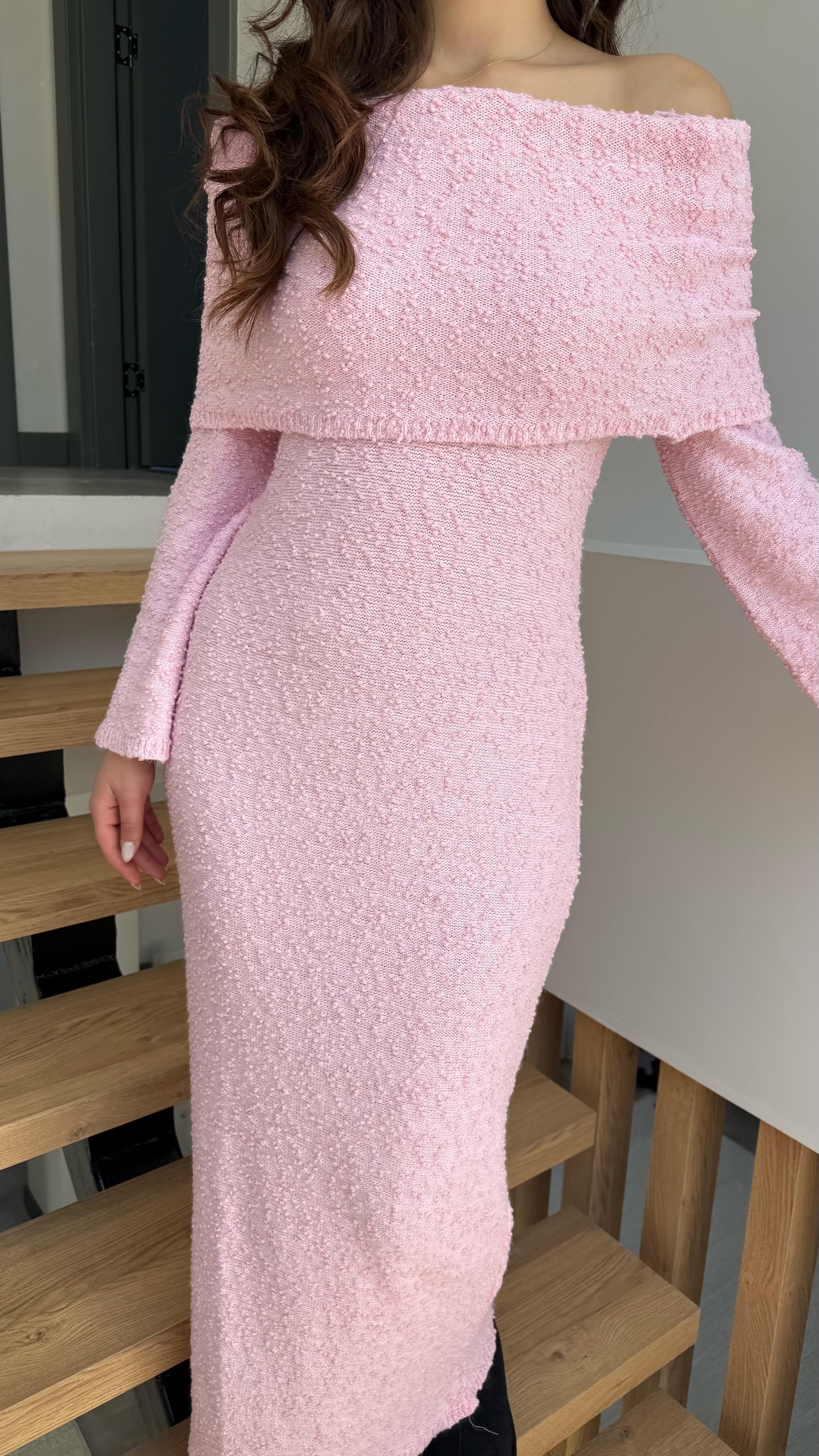 Madonna Yaka İspanyol Kol Havlu Elbise Pembe