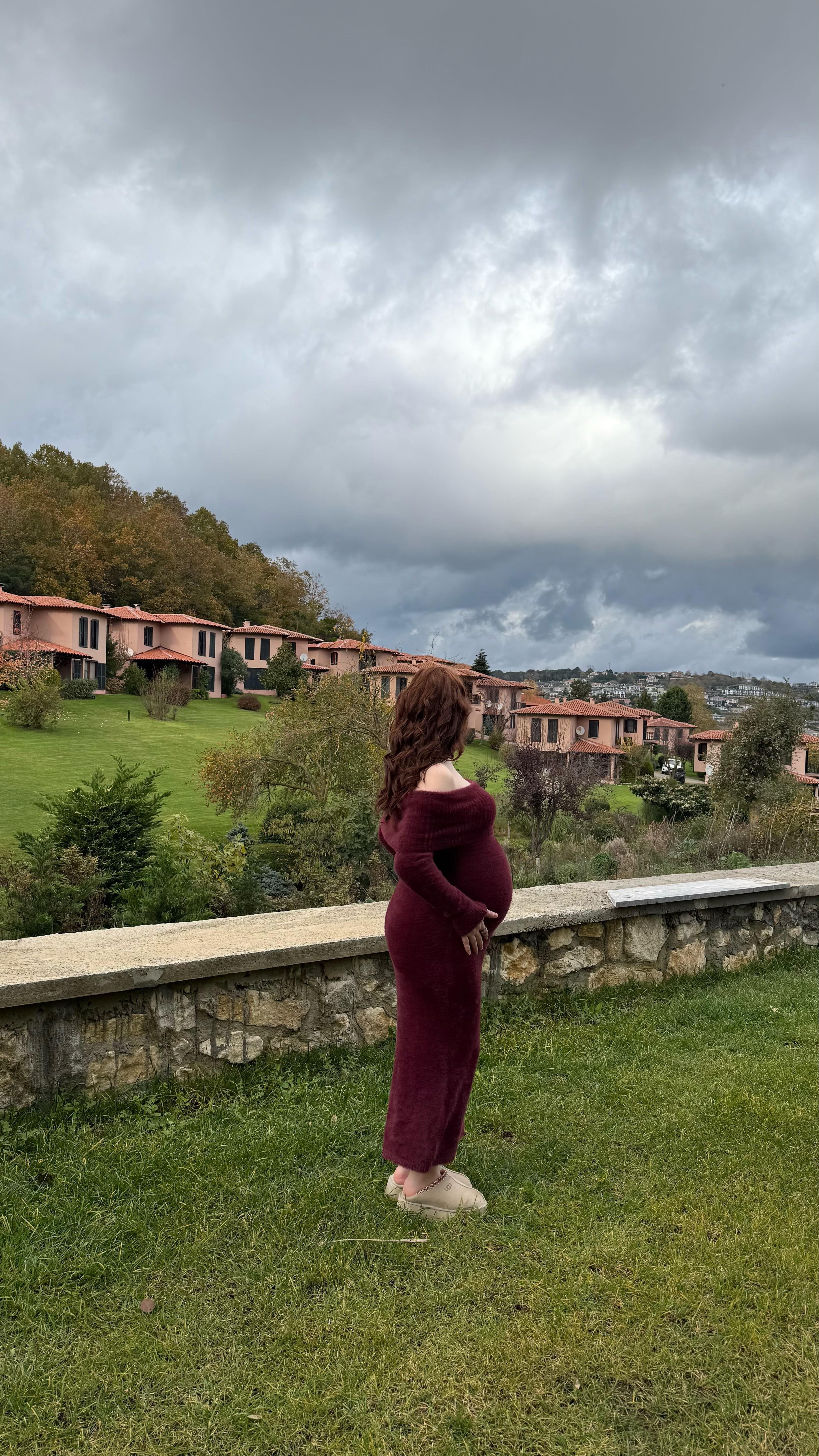 Madonna Yaka Peluş Elbise Bordo