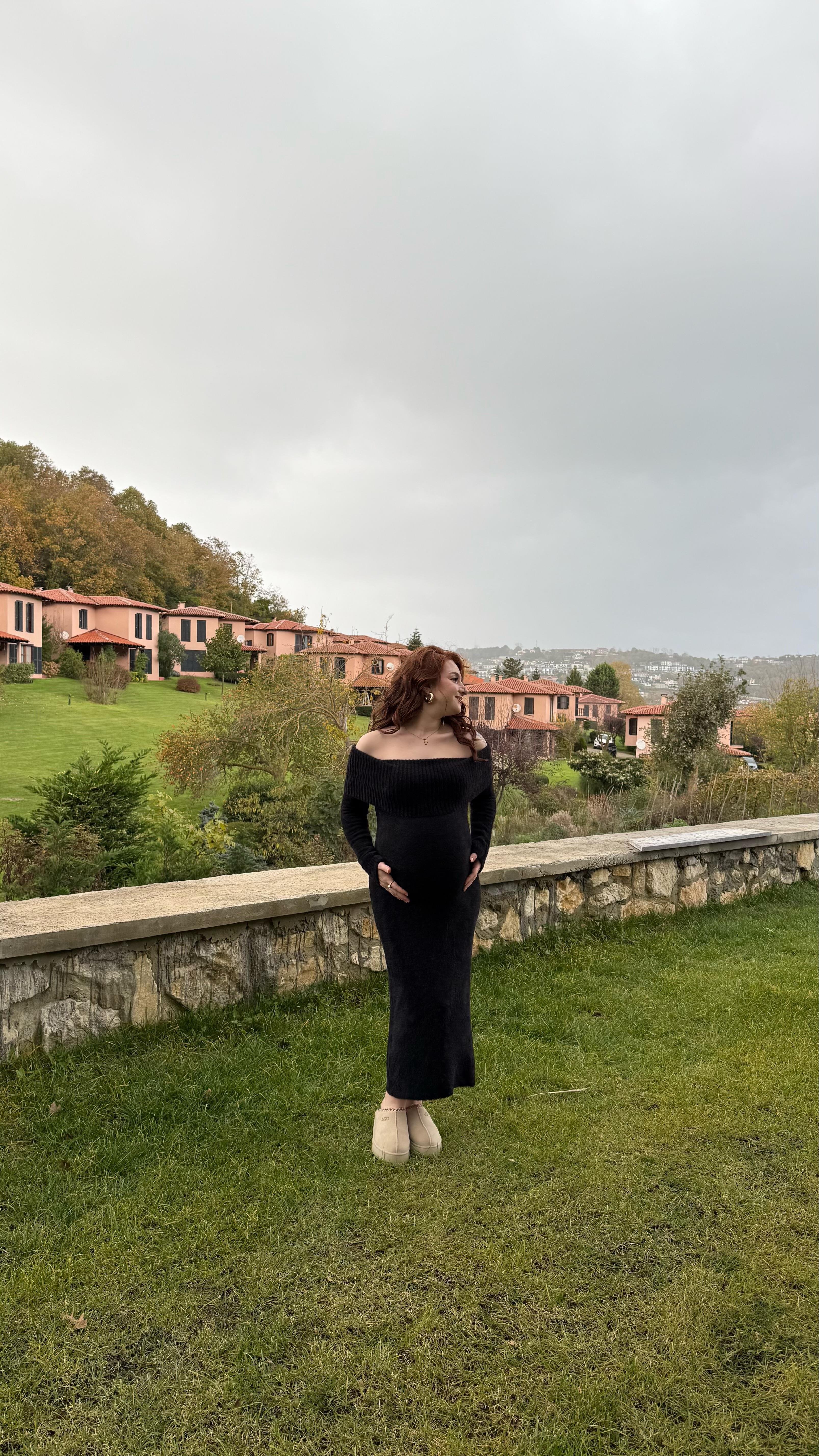 Madonna Yaka Peluş Elbise Siyah