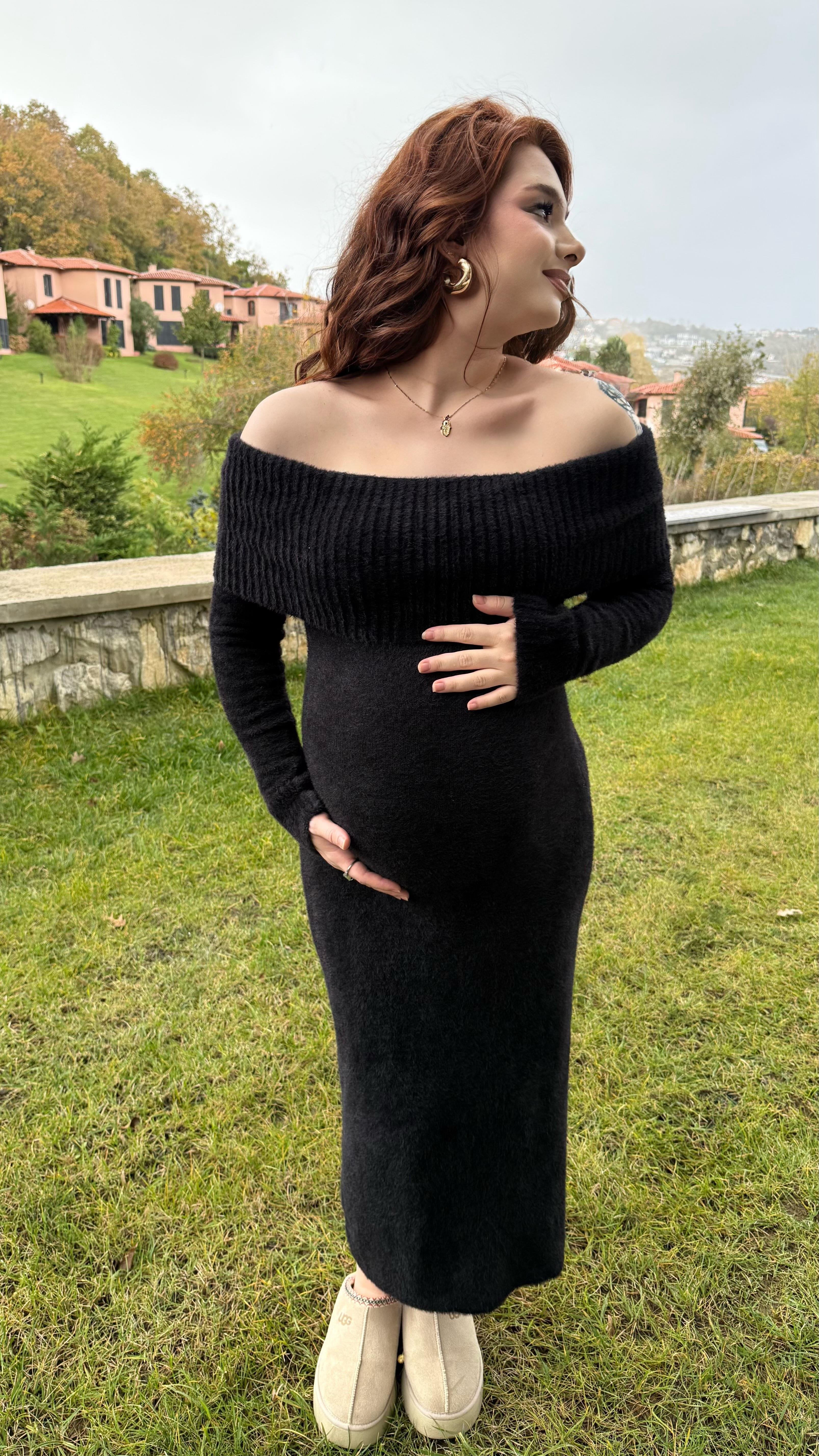 Madonna Yaka Peluş Elbise Siyah