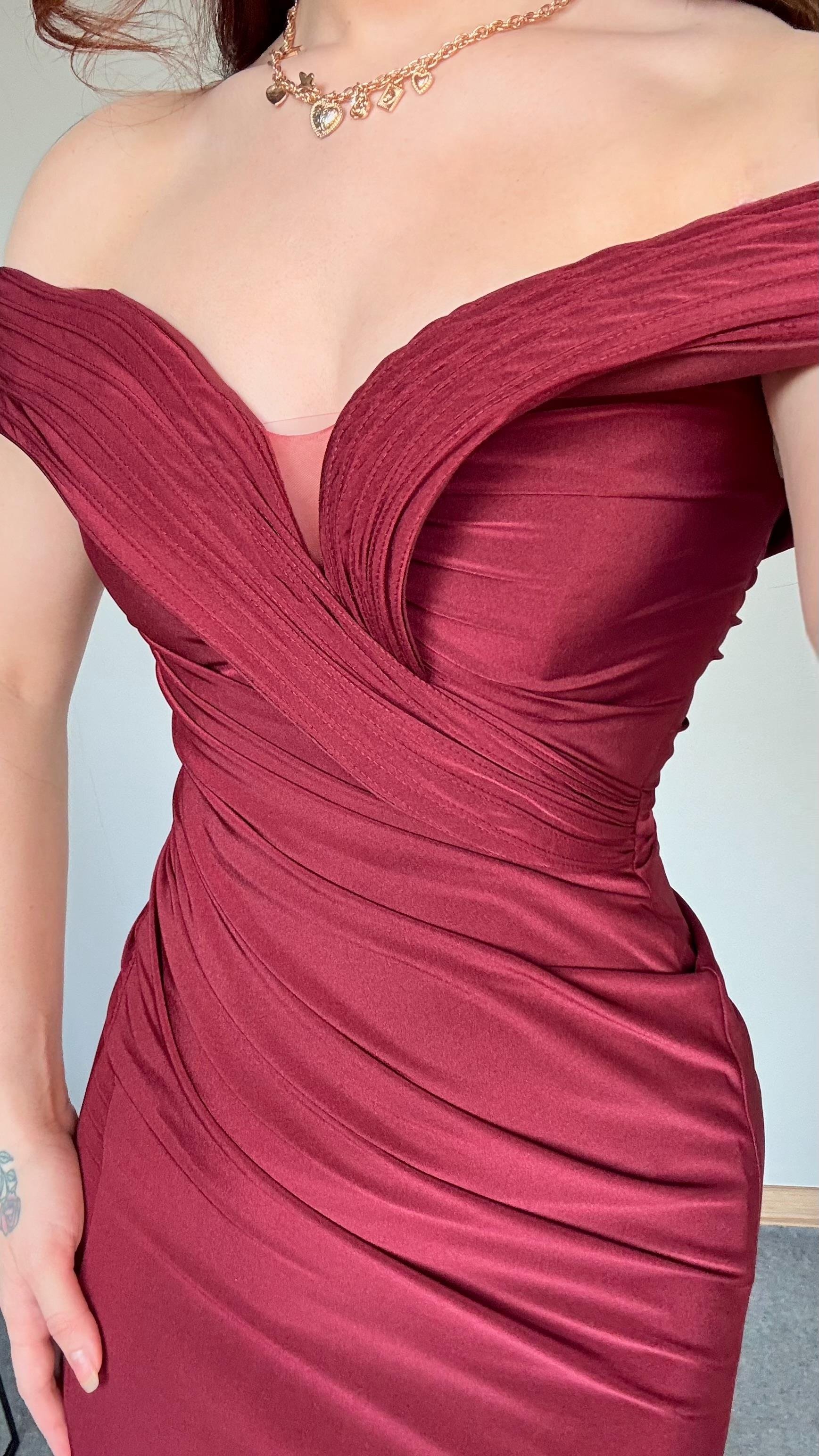 Madonna Yırtmaç Detaylı Abiye Bordo