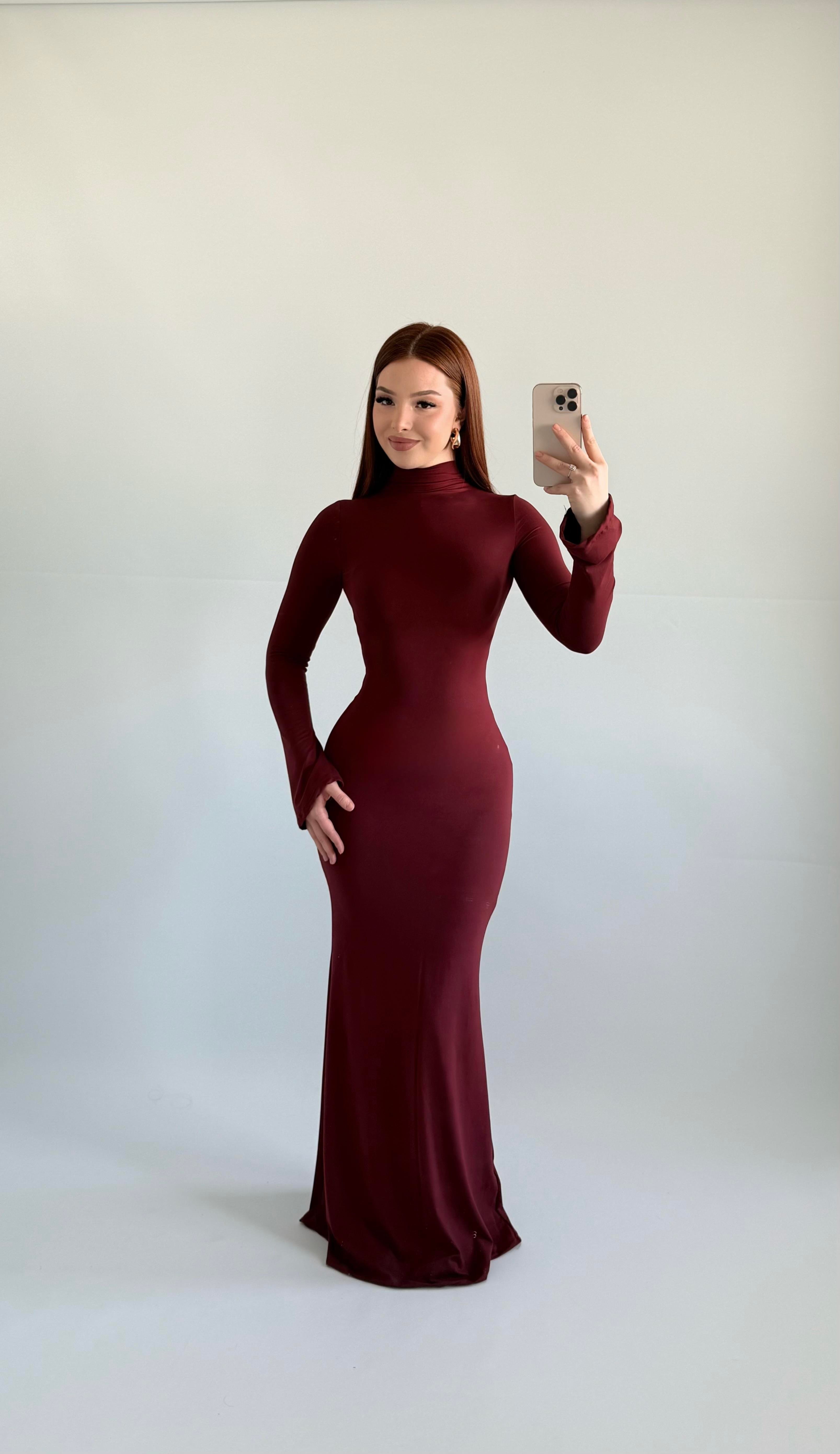 Maji Balıkçı Maxi Elbise Bordo