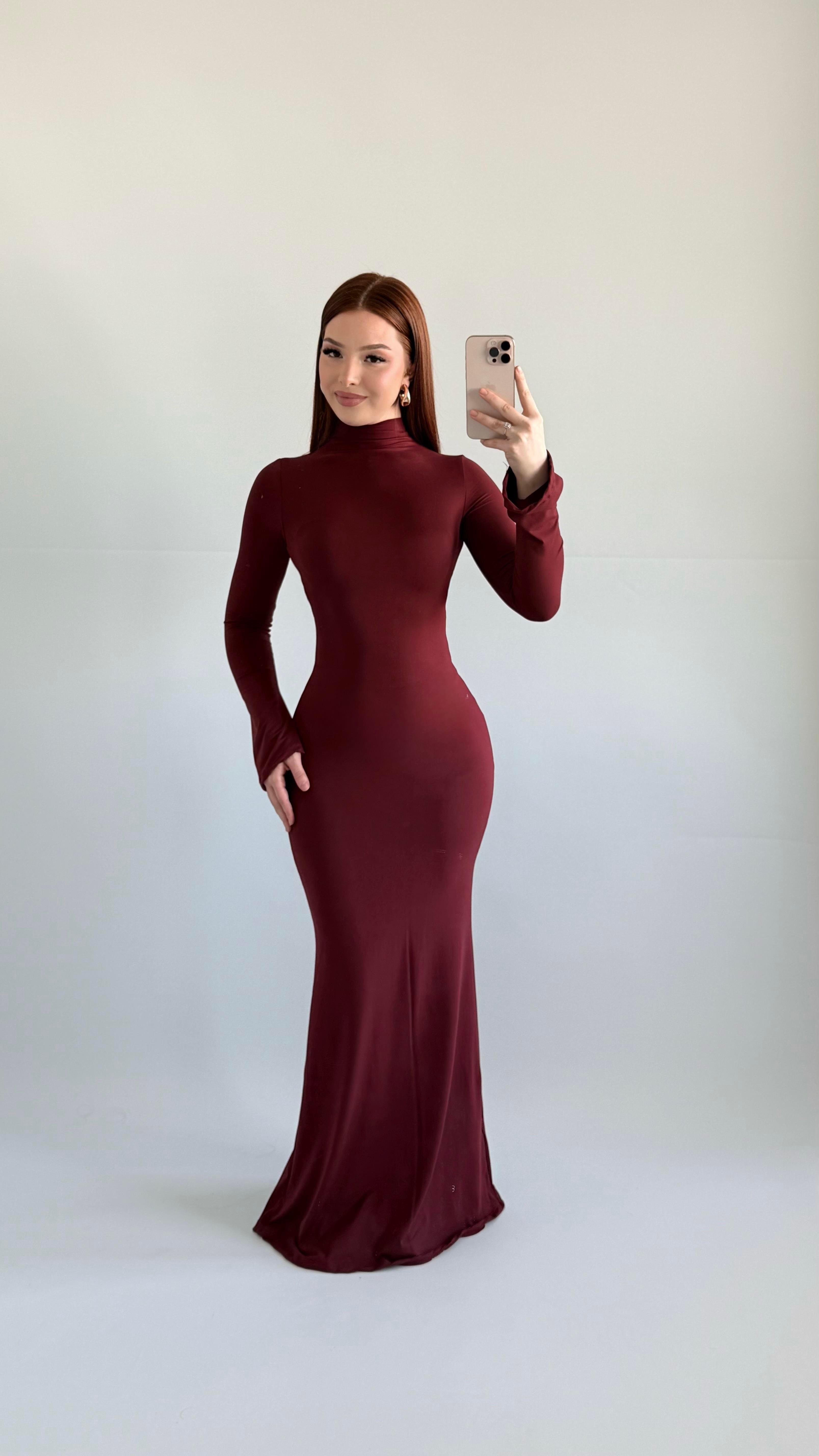 Maji Balıkçı Maxi Elbise Bordo