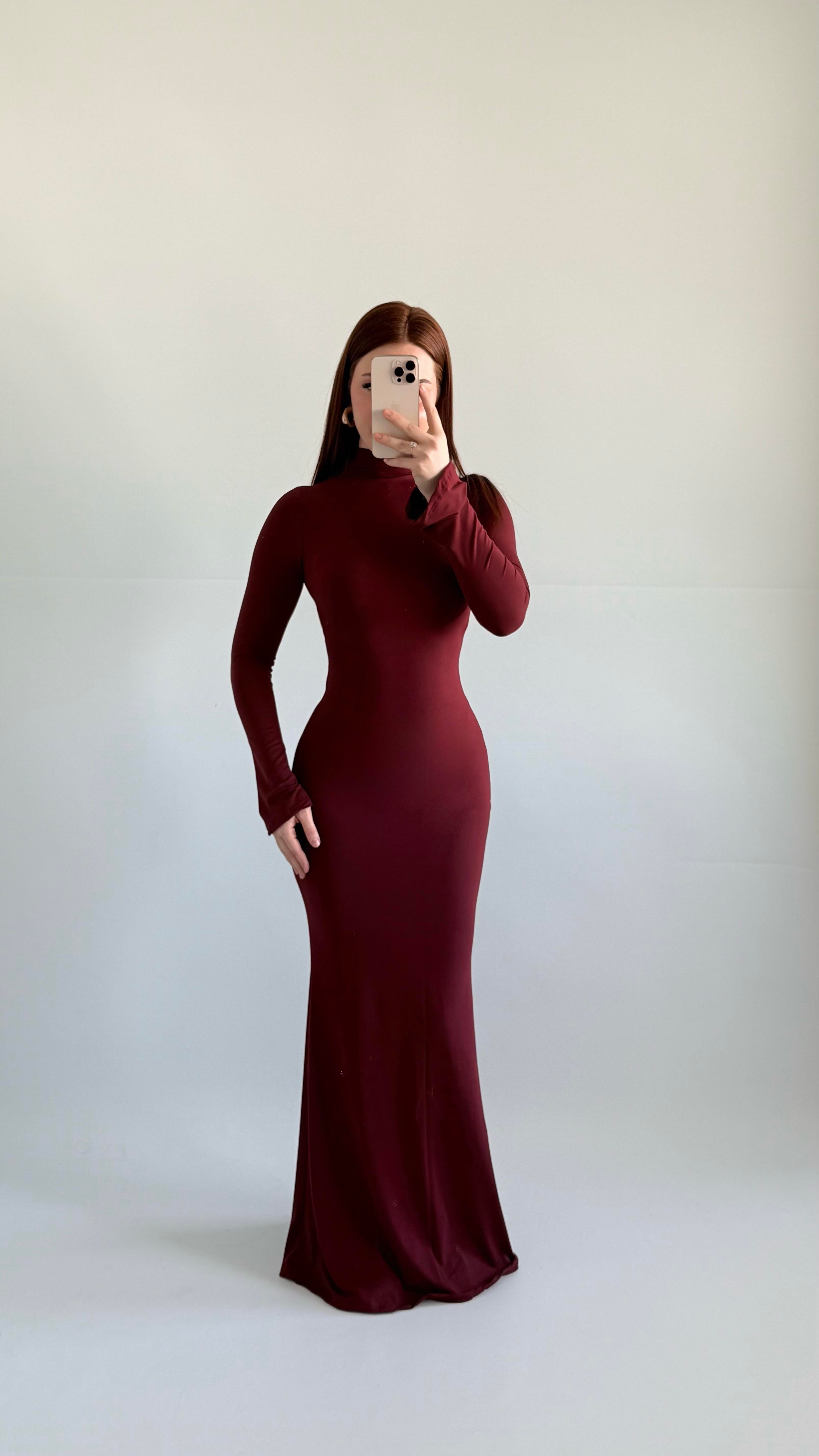 Maji Balıkçı Maxi Elbise Bordo