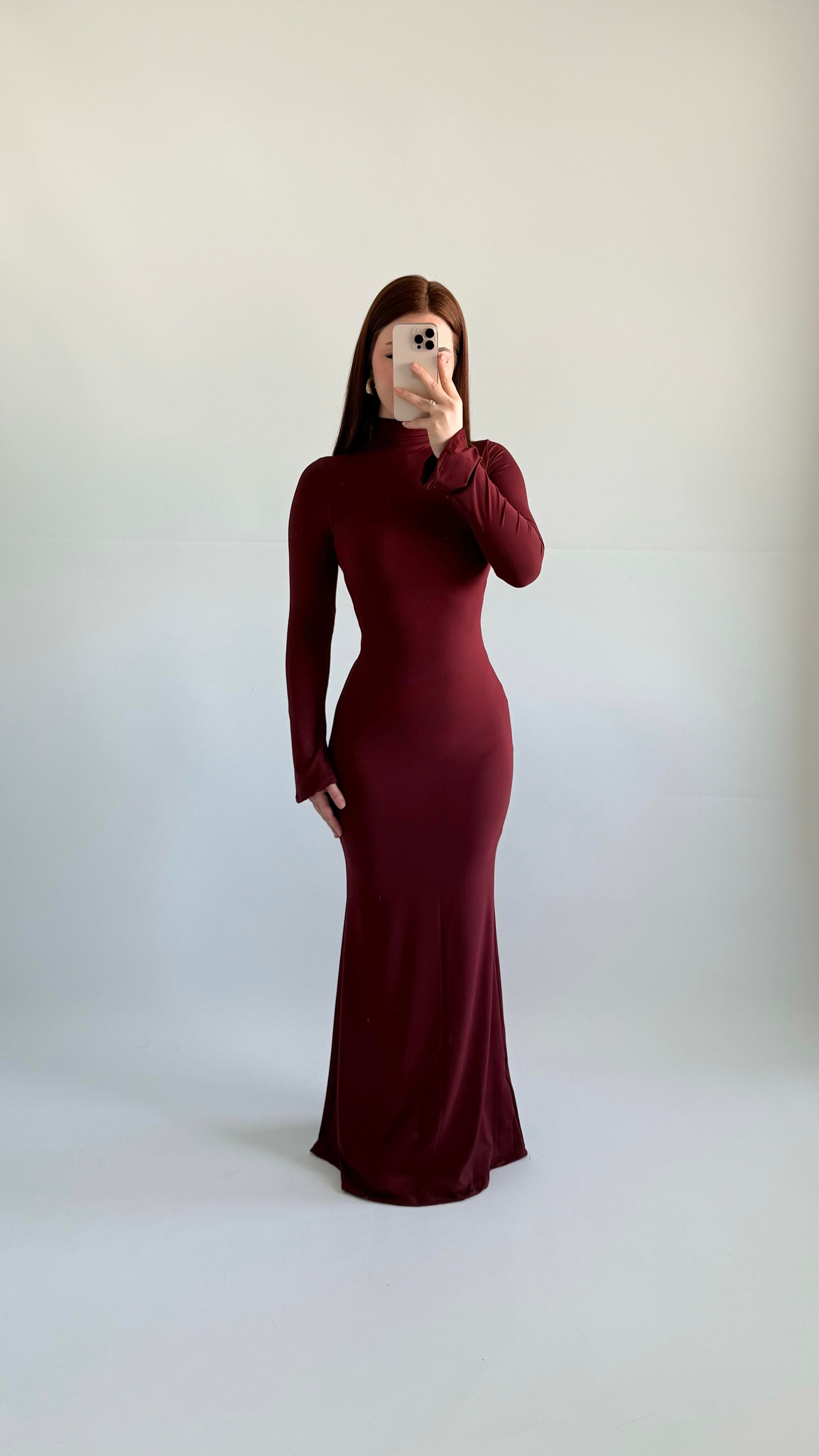 Maji Balıkçı Maxi Elbise Bordo