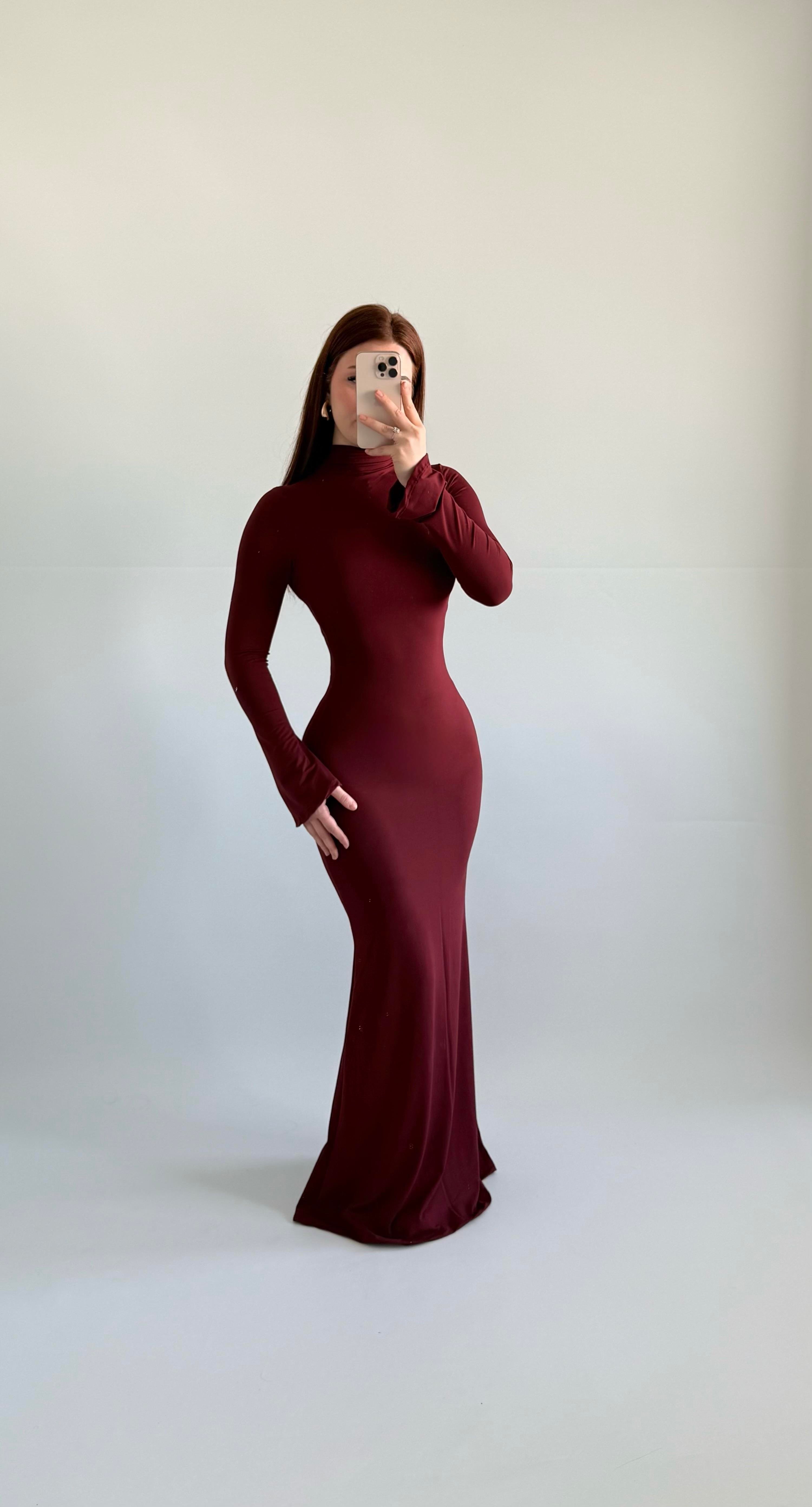 Maji Balıkçı Maxi Elbise Bordo
