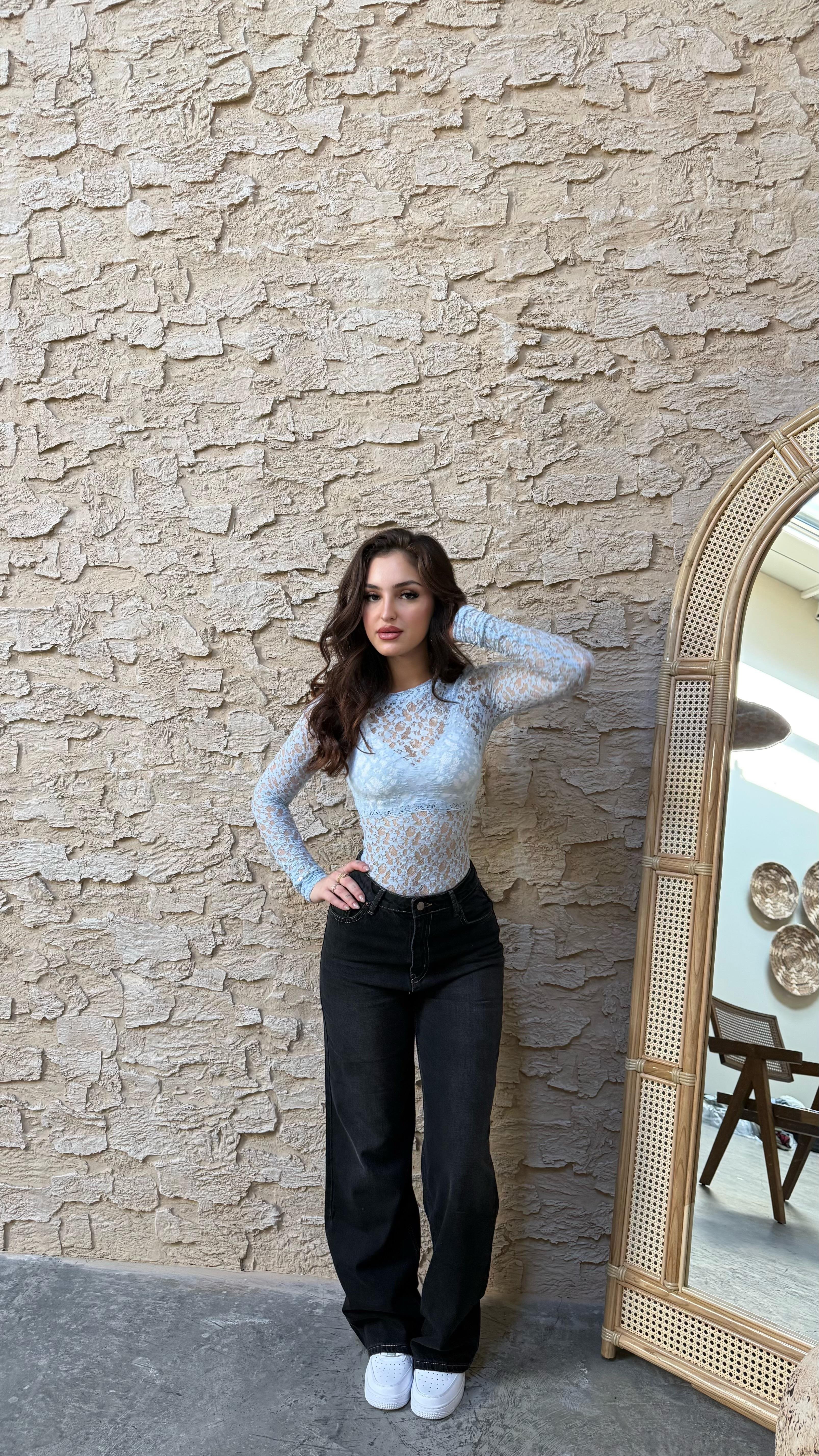 Marka Dantelli Transparan Bodysuit Bebe Mavisi 