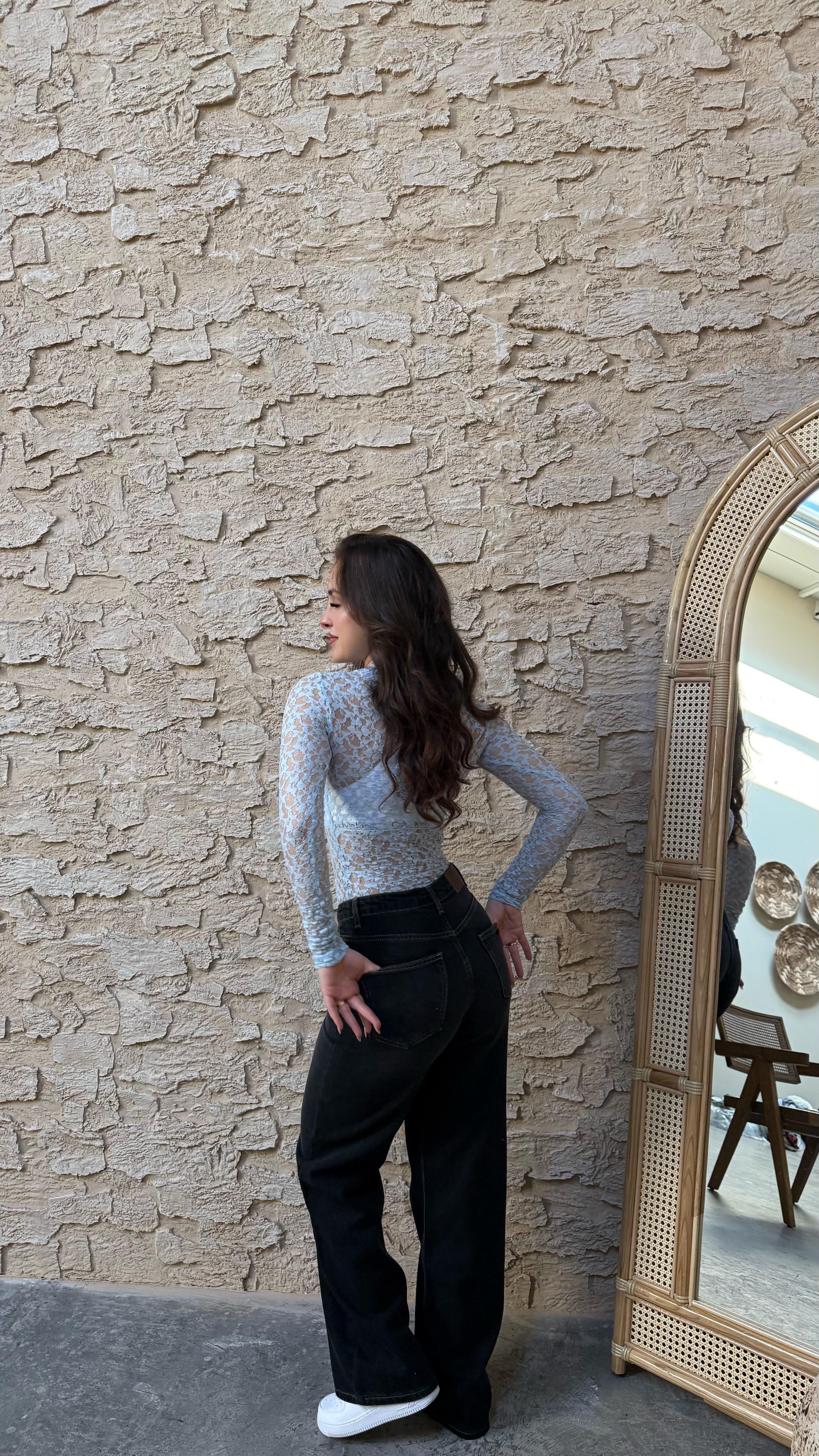 Marka Dantelli Transparan Bodysuit Bebe Mavisi 