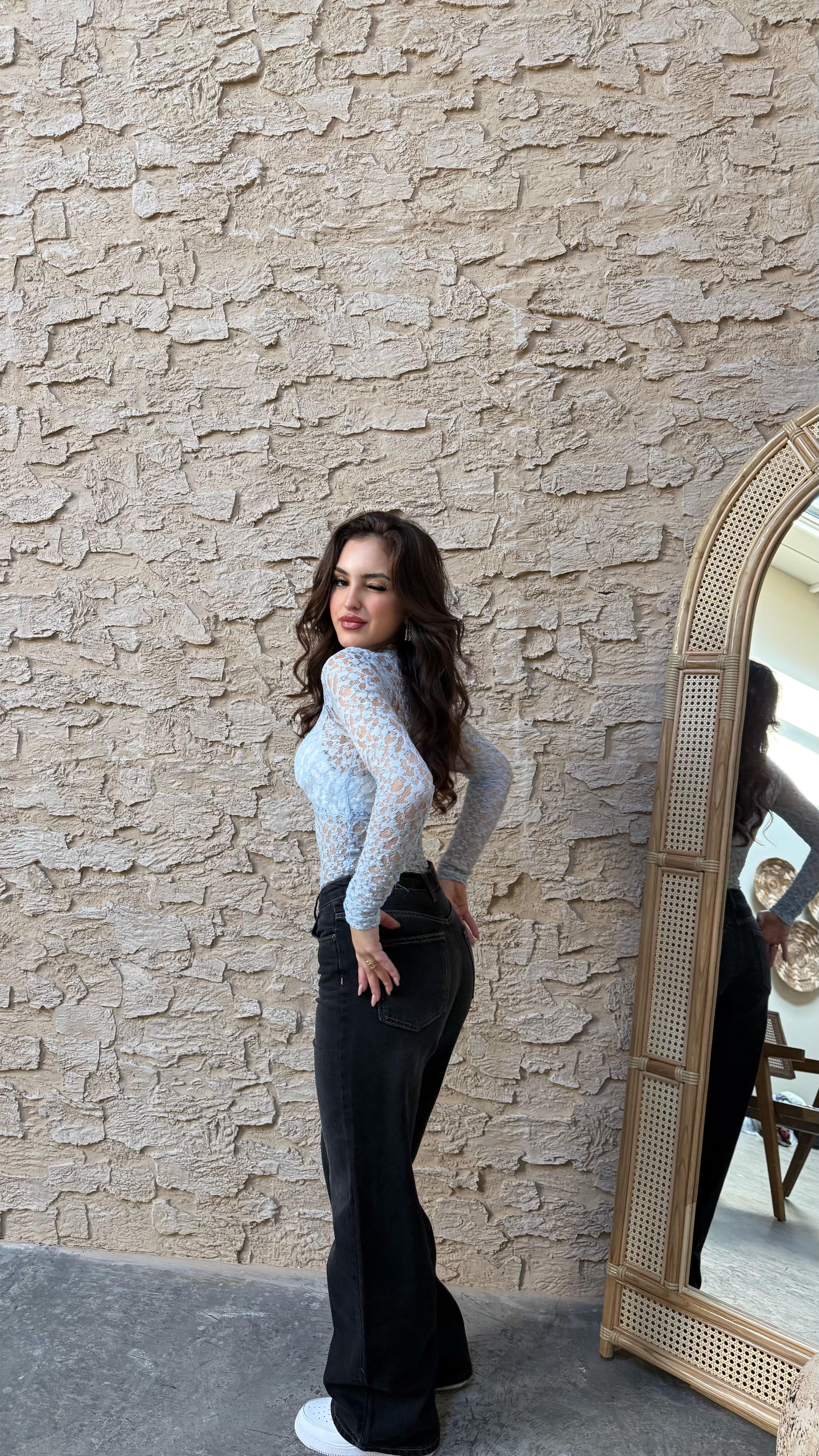 Marka Dantelli Transparan Bodysuit Bebe Mavisi 