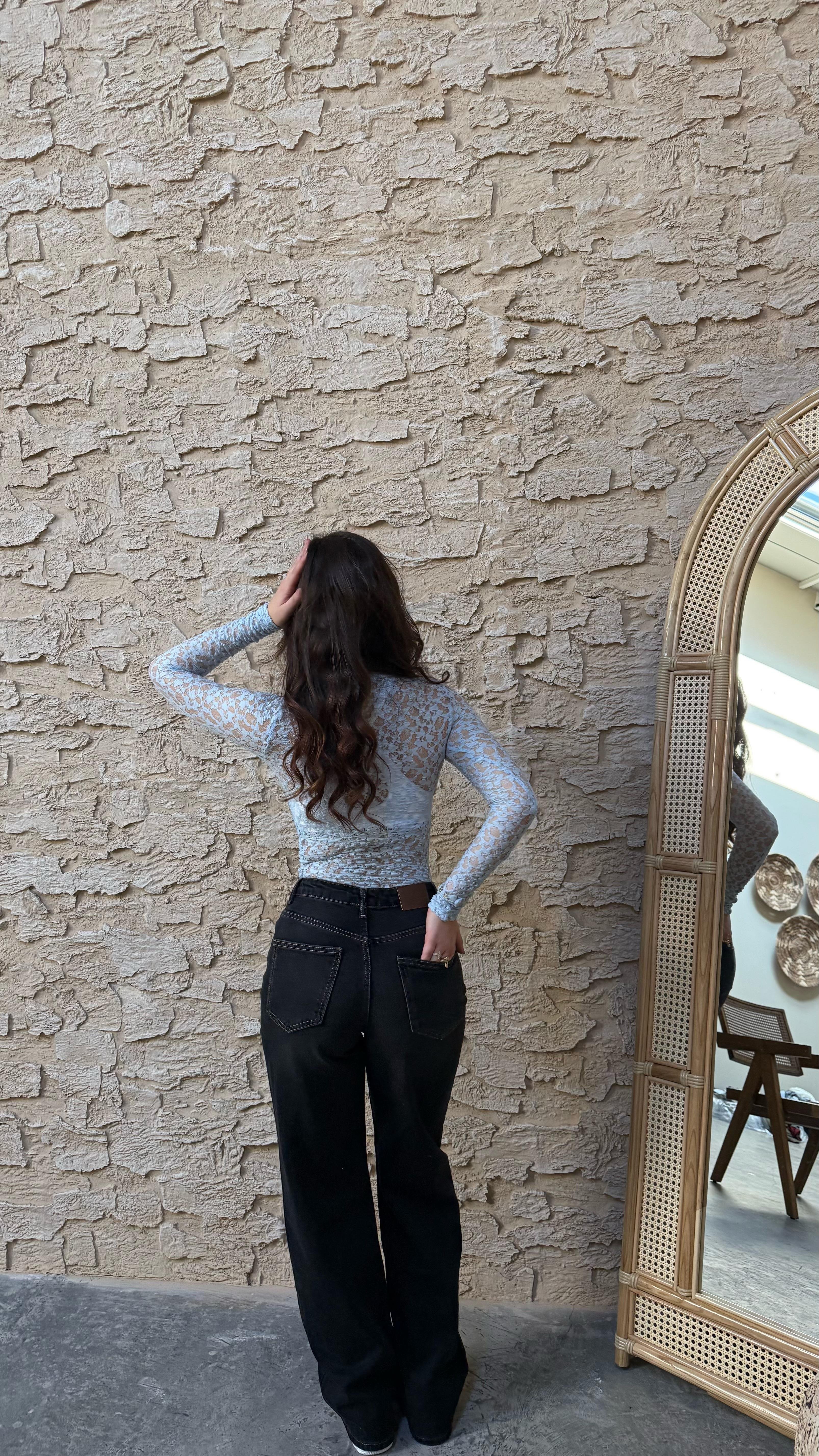 Marka Dantelli Transparan Bodysuit Bebe Mavisi 