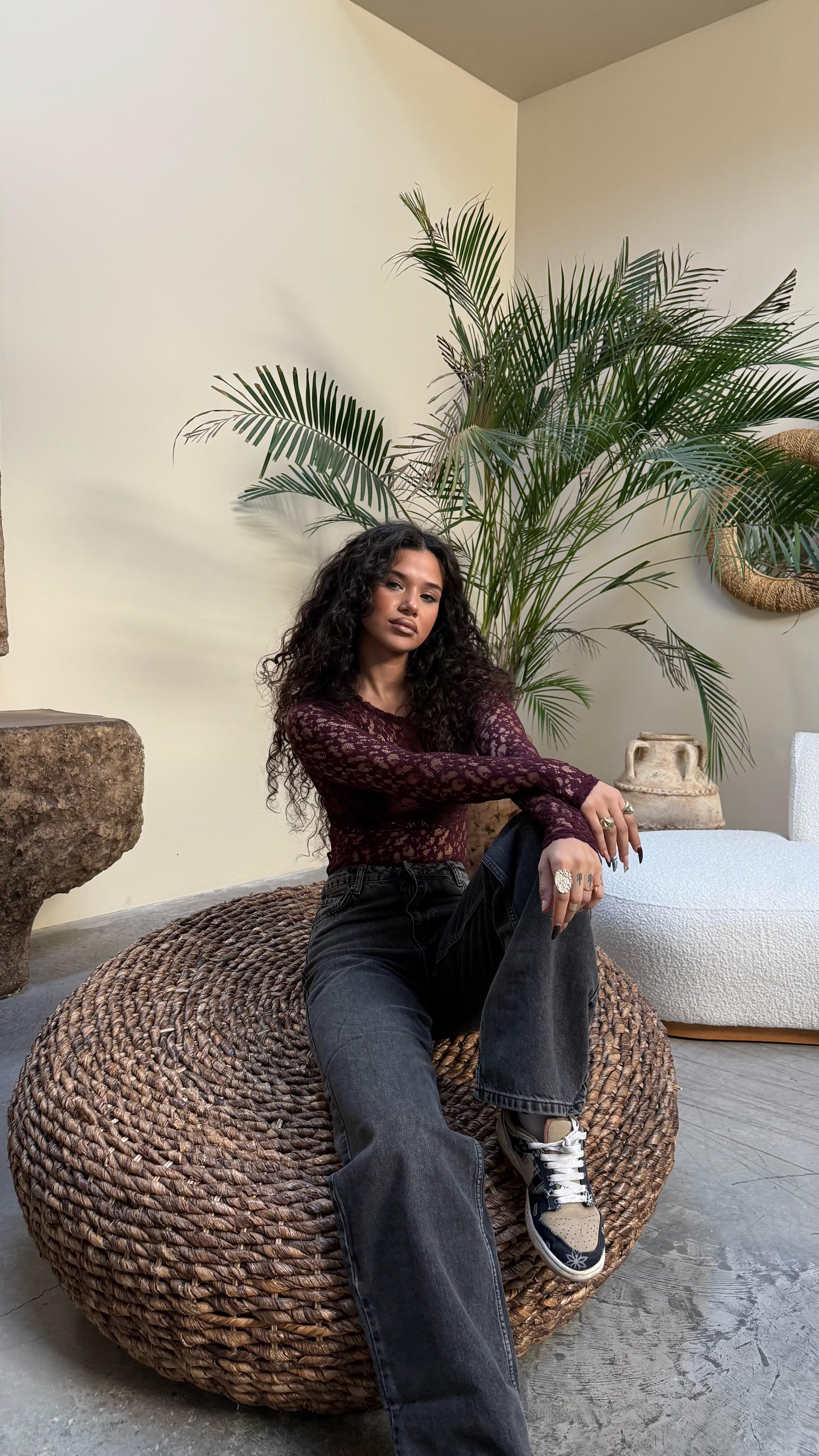 Marka Dantelli Transparan Bodysuit Bordo 