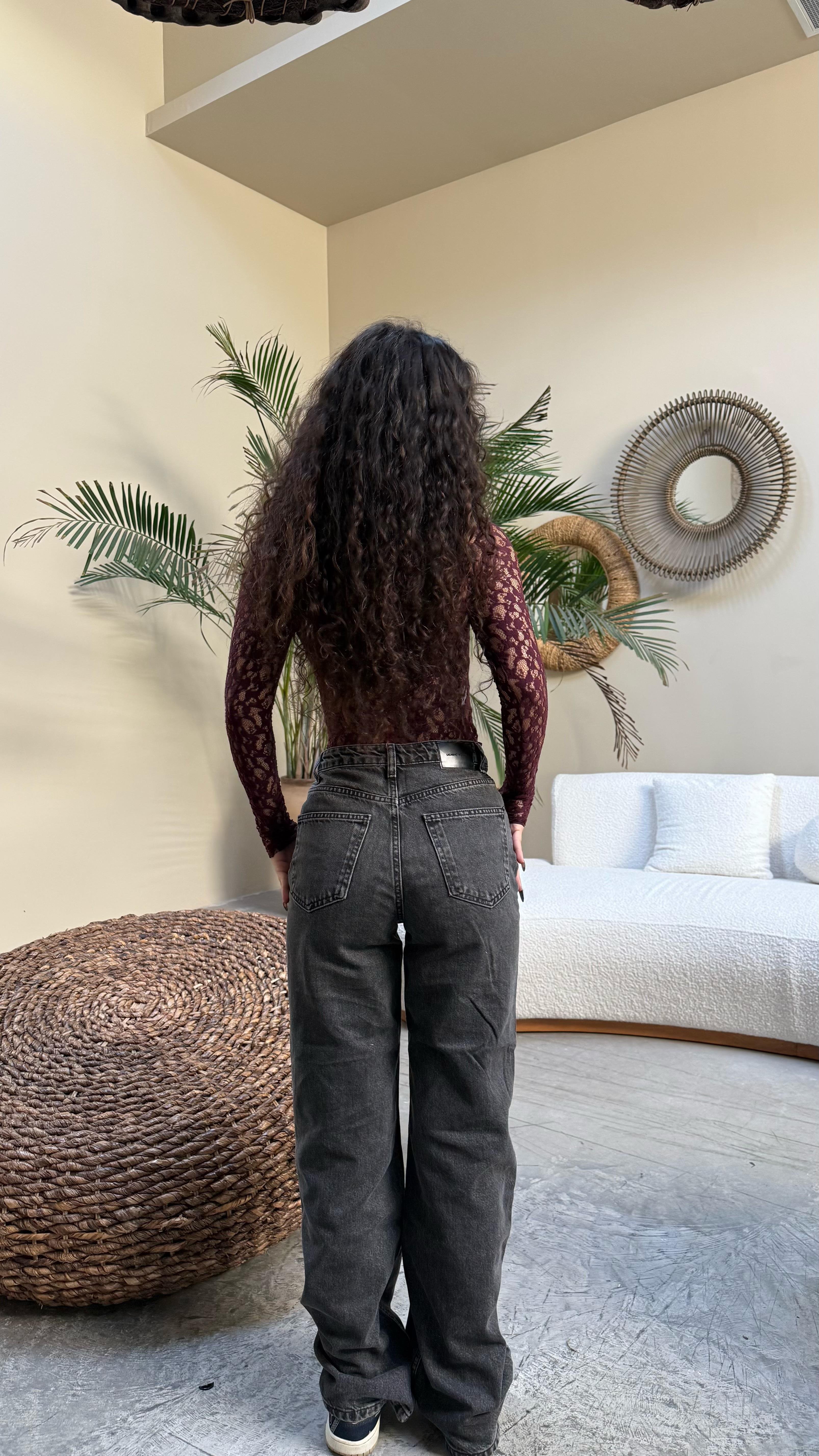 Marka Dantelli Transparan Bodysuit Bordo 