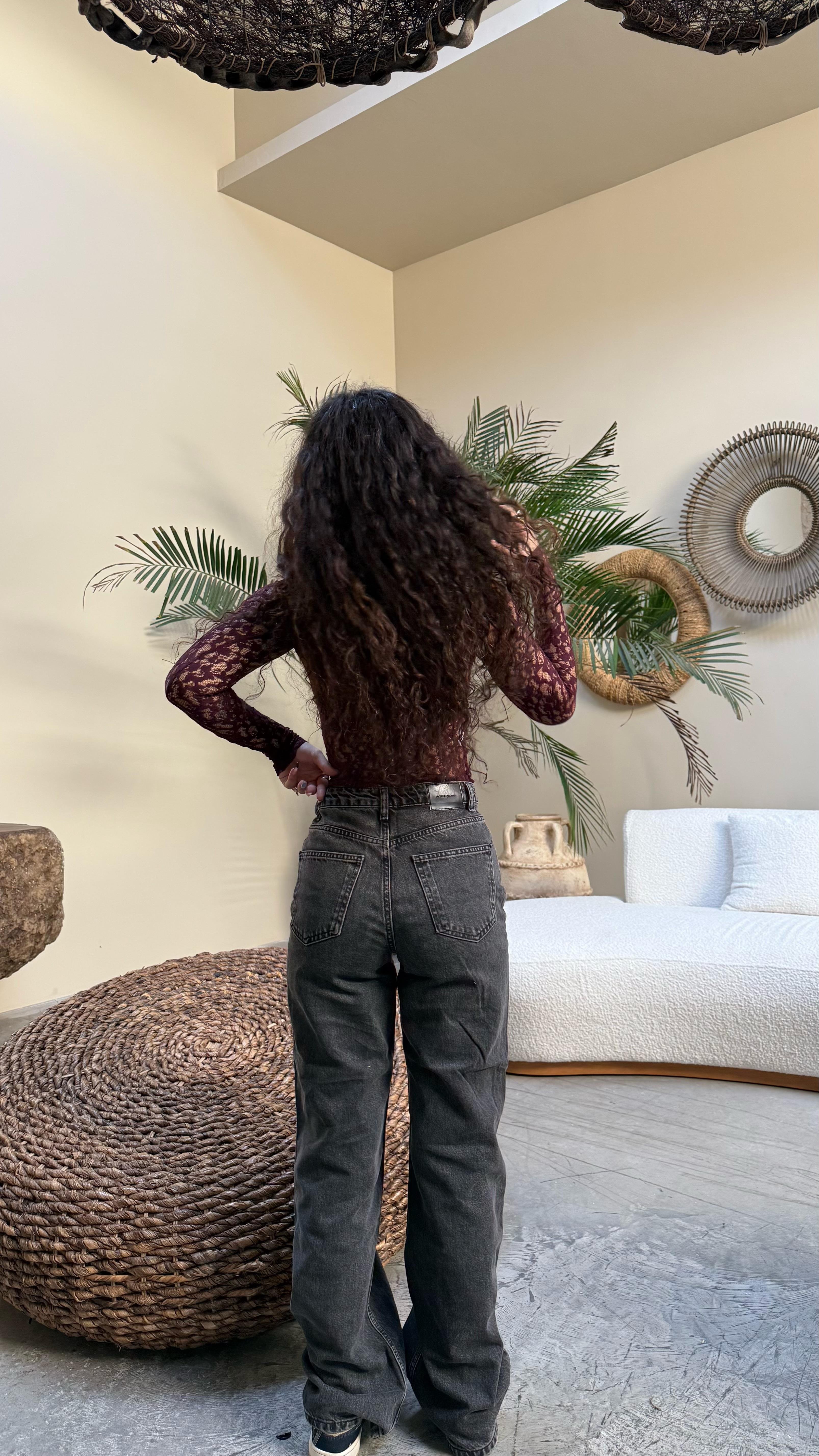 Marka Dantelli Transparan Bodysuit Bordo 