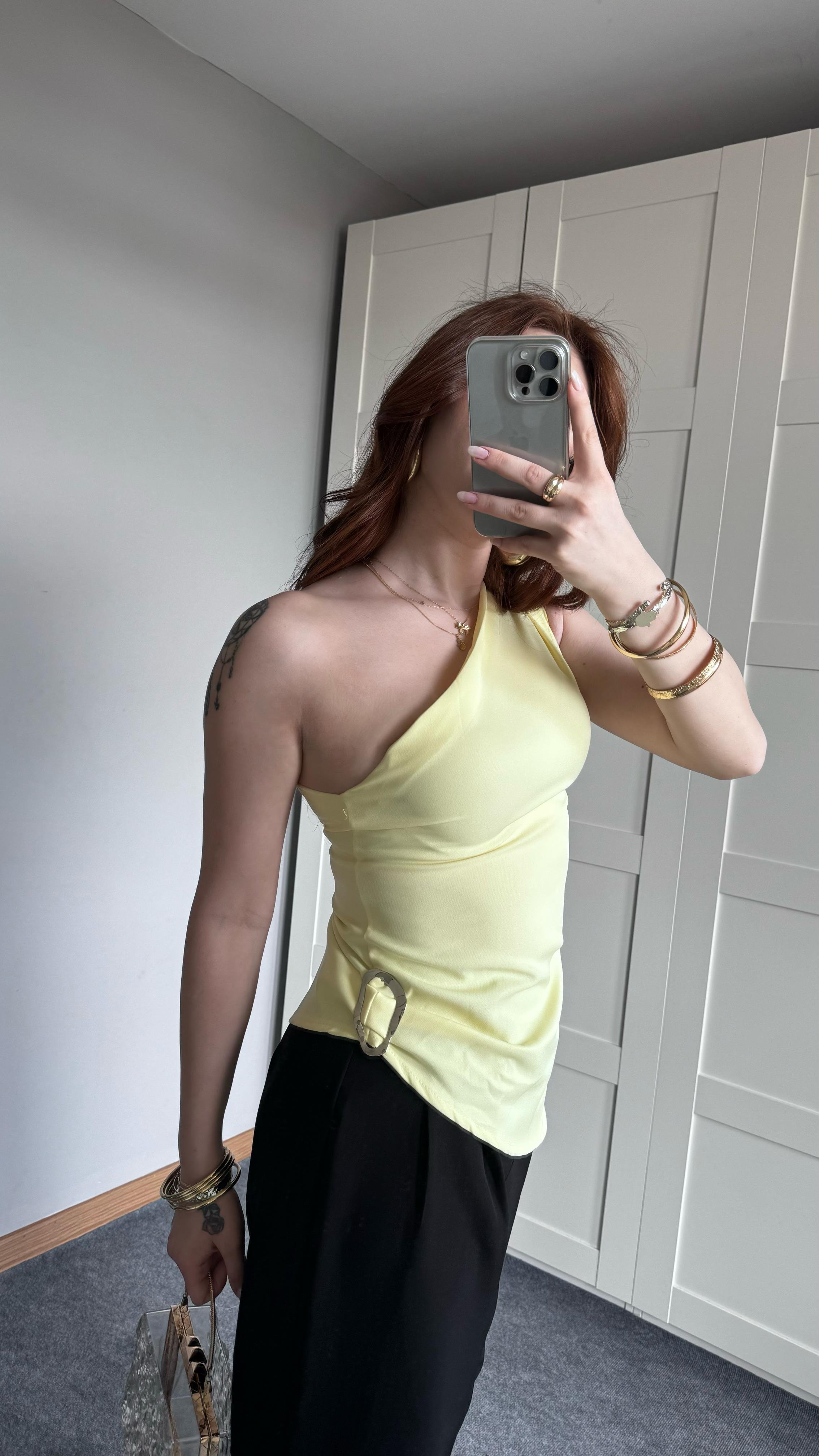 Marka Gümüş Toka Bluz Limon Sarısı