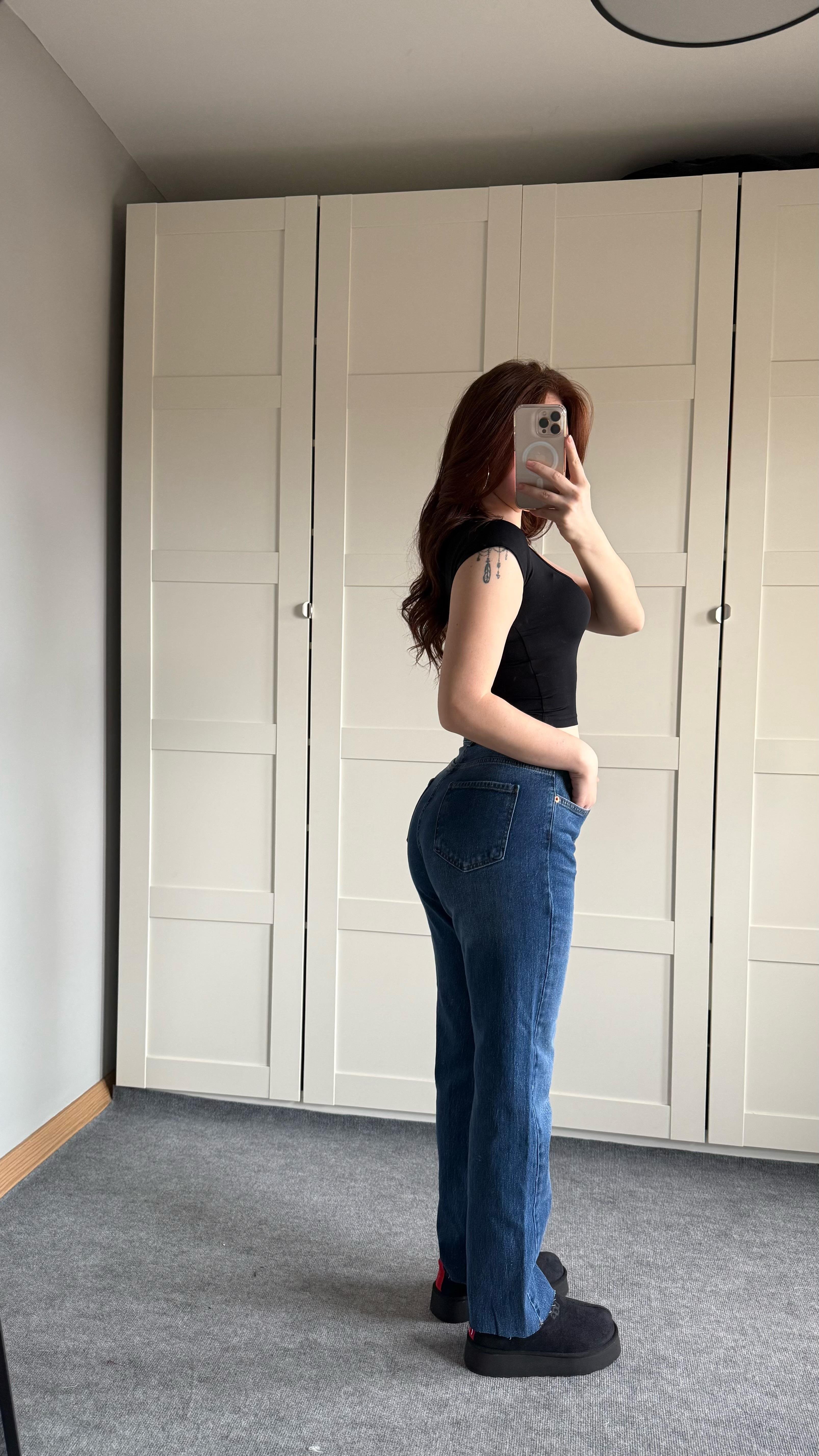 Marka Kesik Paça Mom Fit Mavi