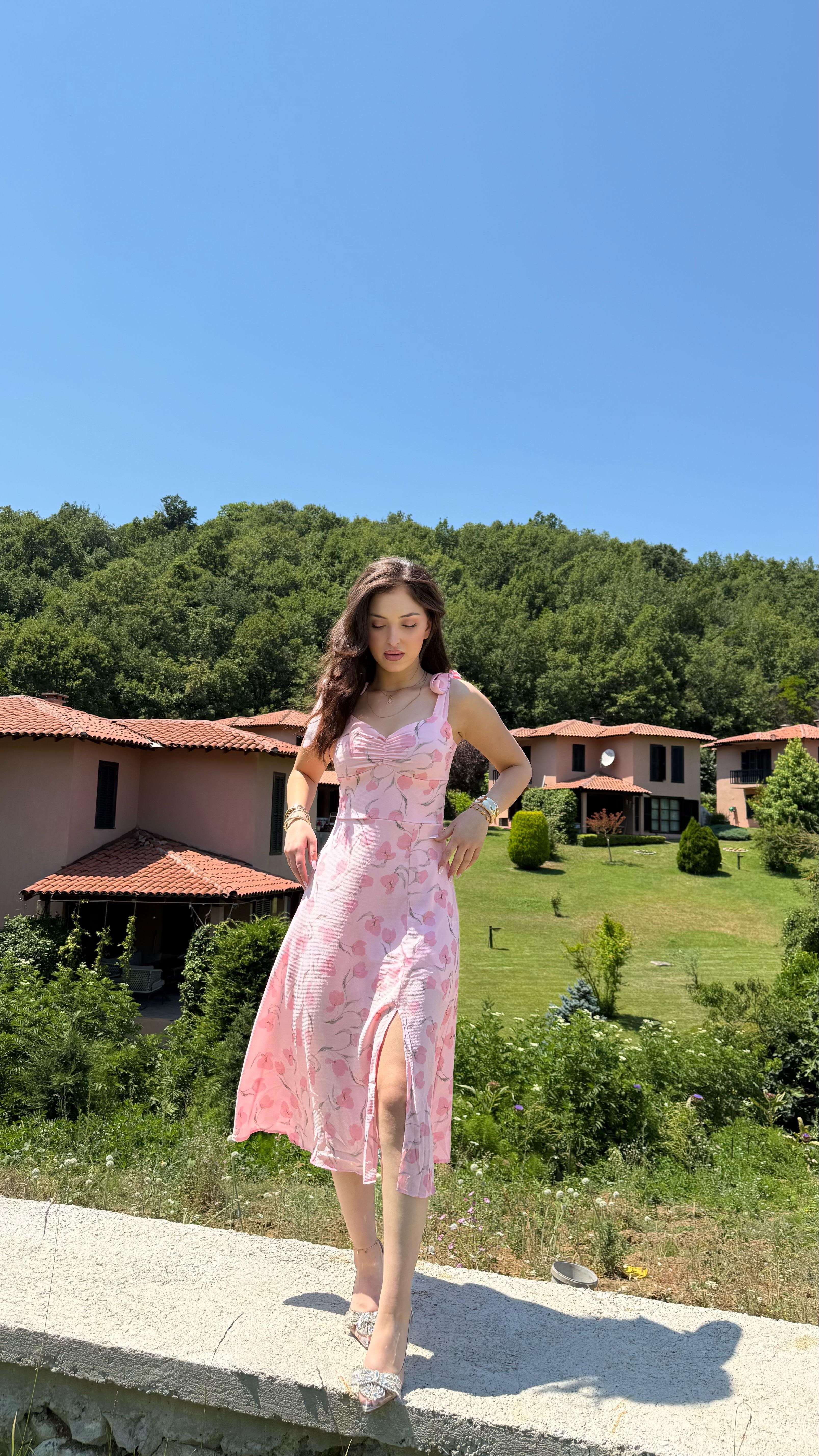 Massha Çiçekli Elbise Pembe