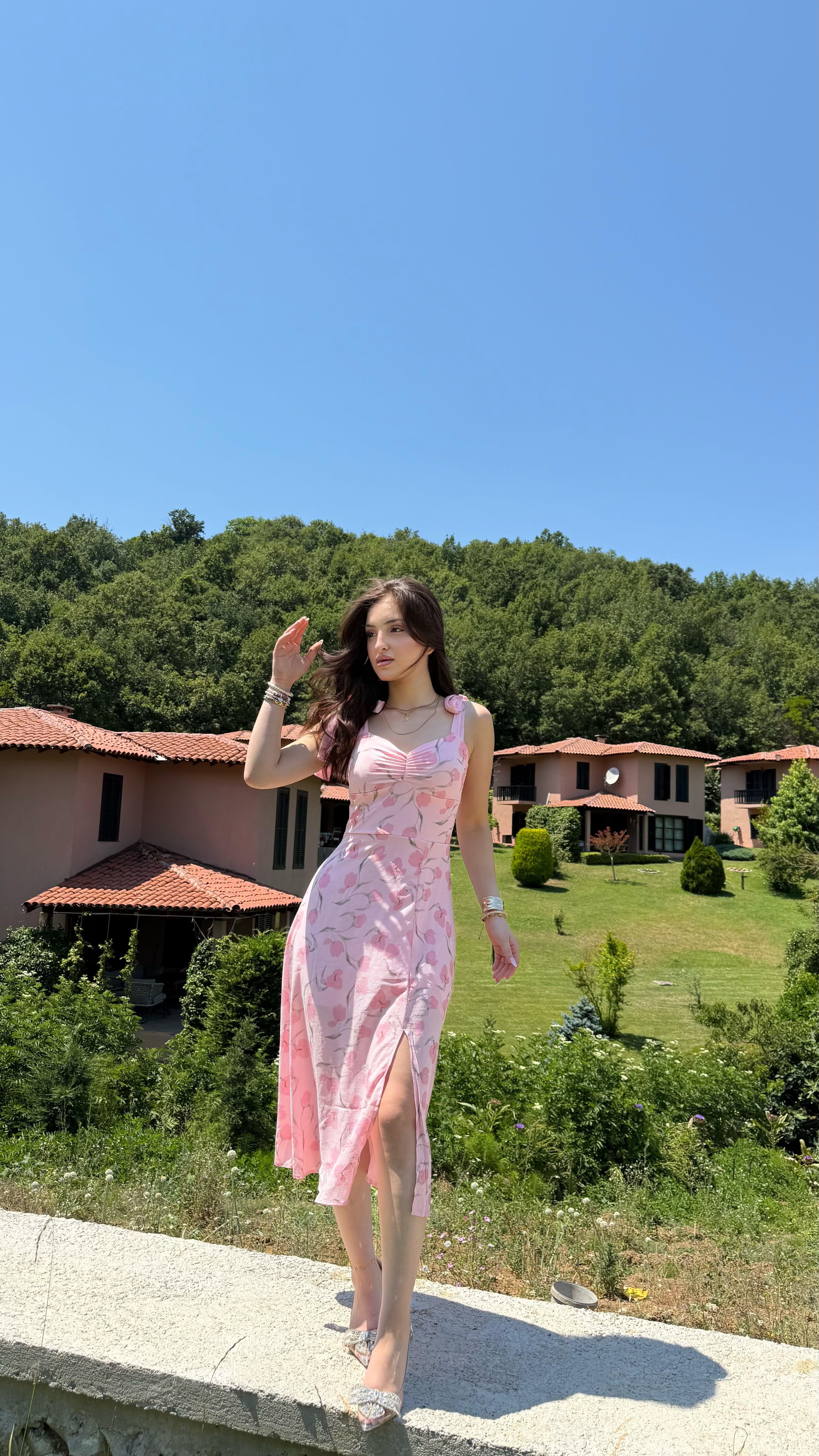 Massha Çiçekli Elbise Pembe