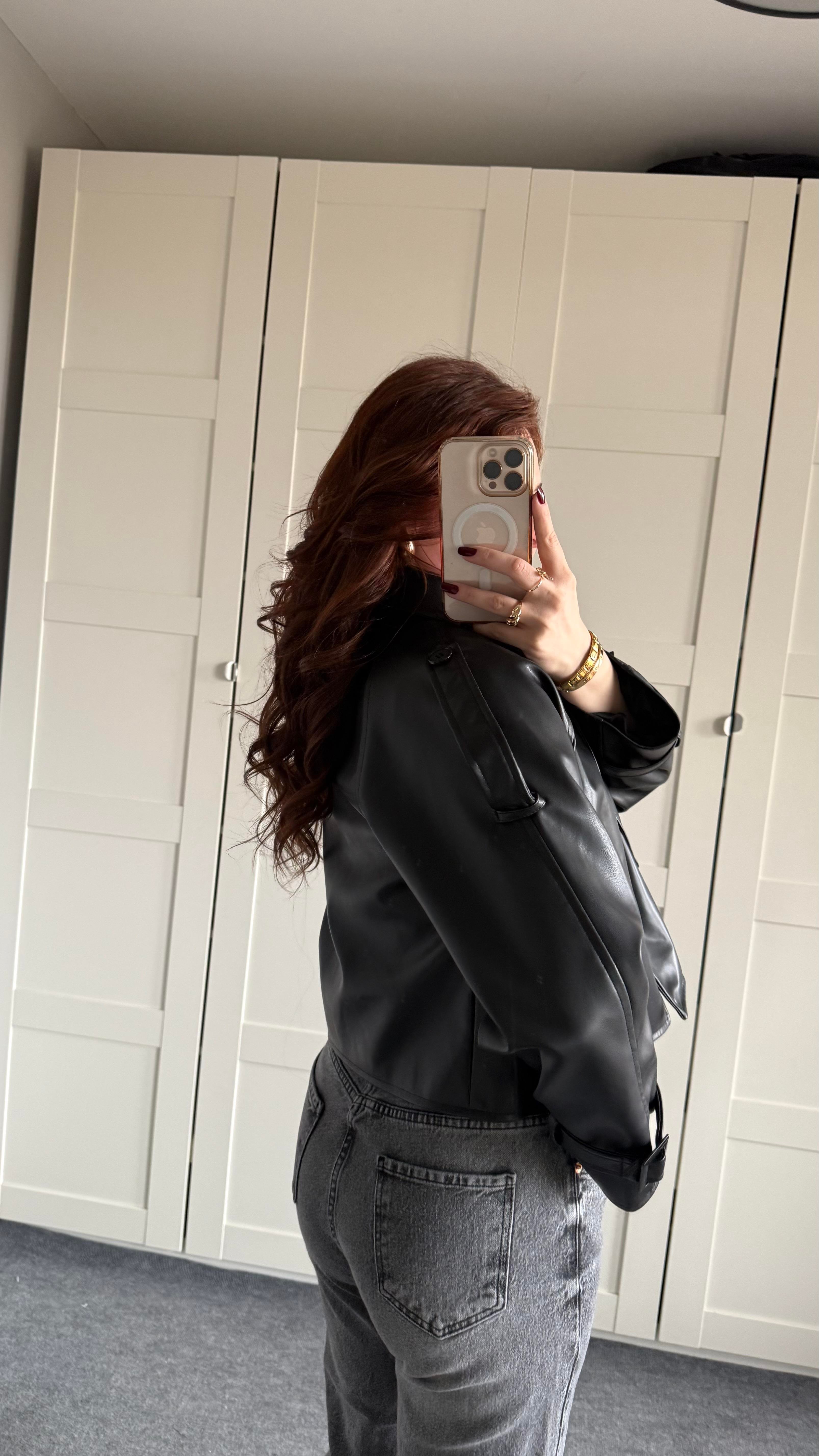 Massi Crop Biker Ceket Siyah