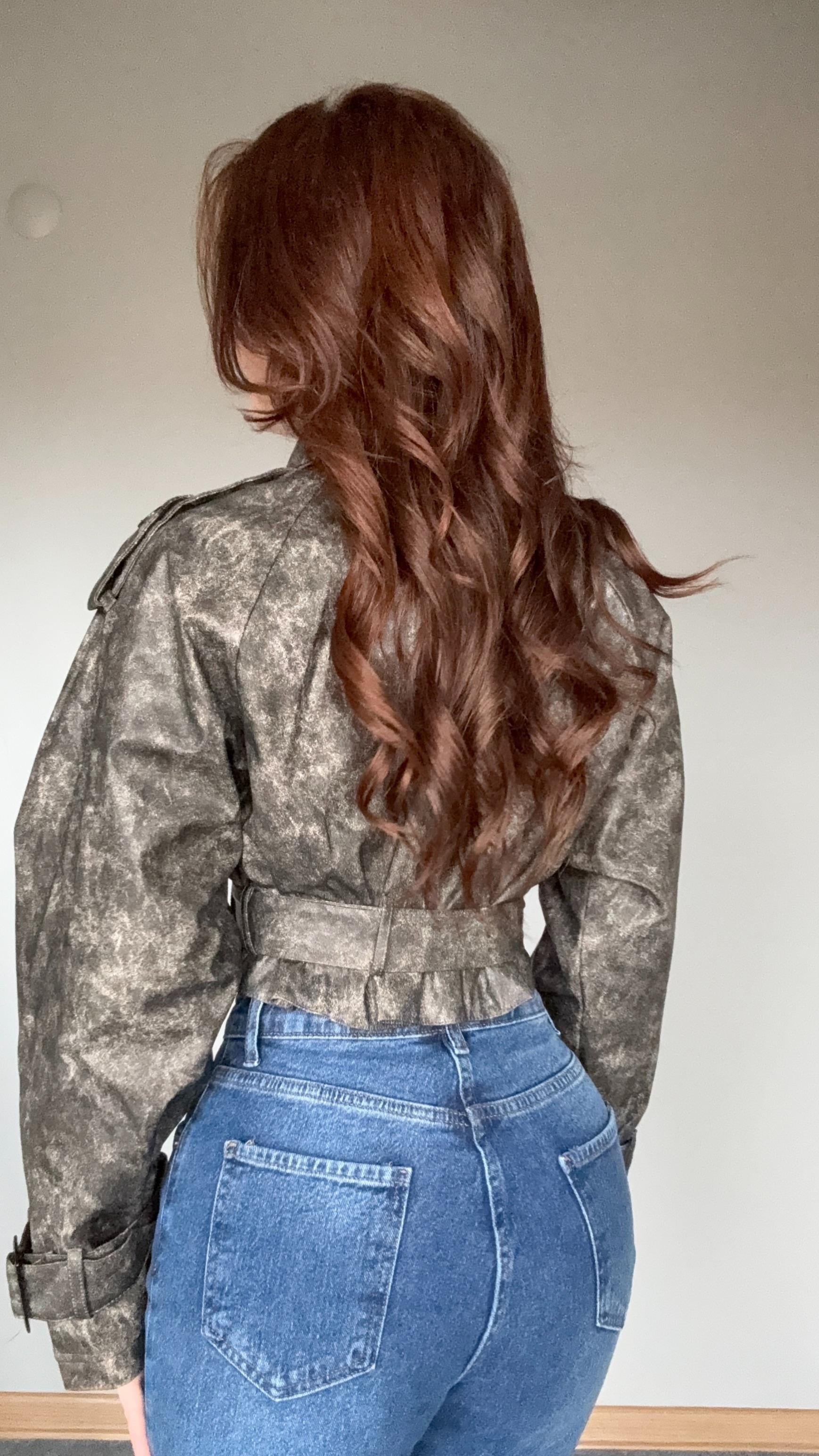 Massi Deri Crop Biker Ceket Batik