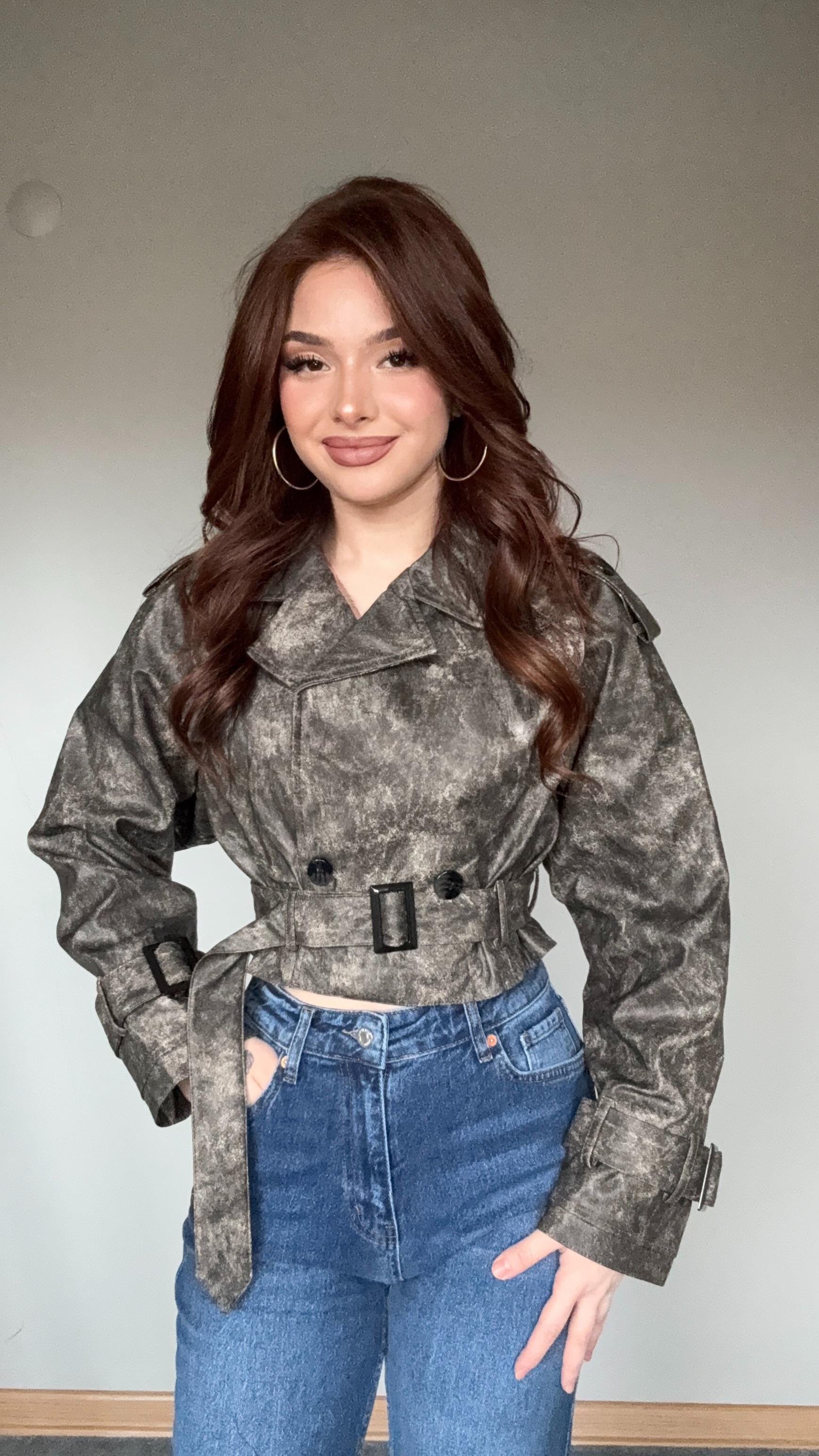 Massi Deri Crop Biker Ceket Batik
