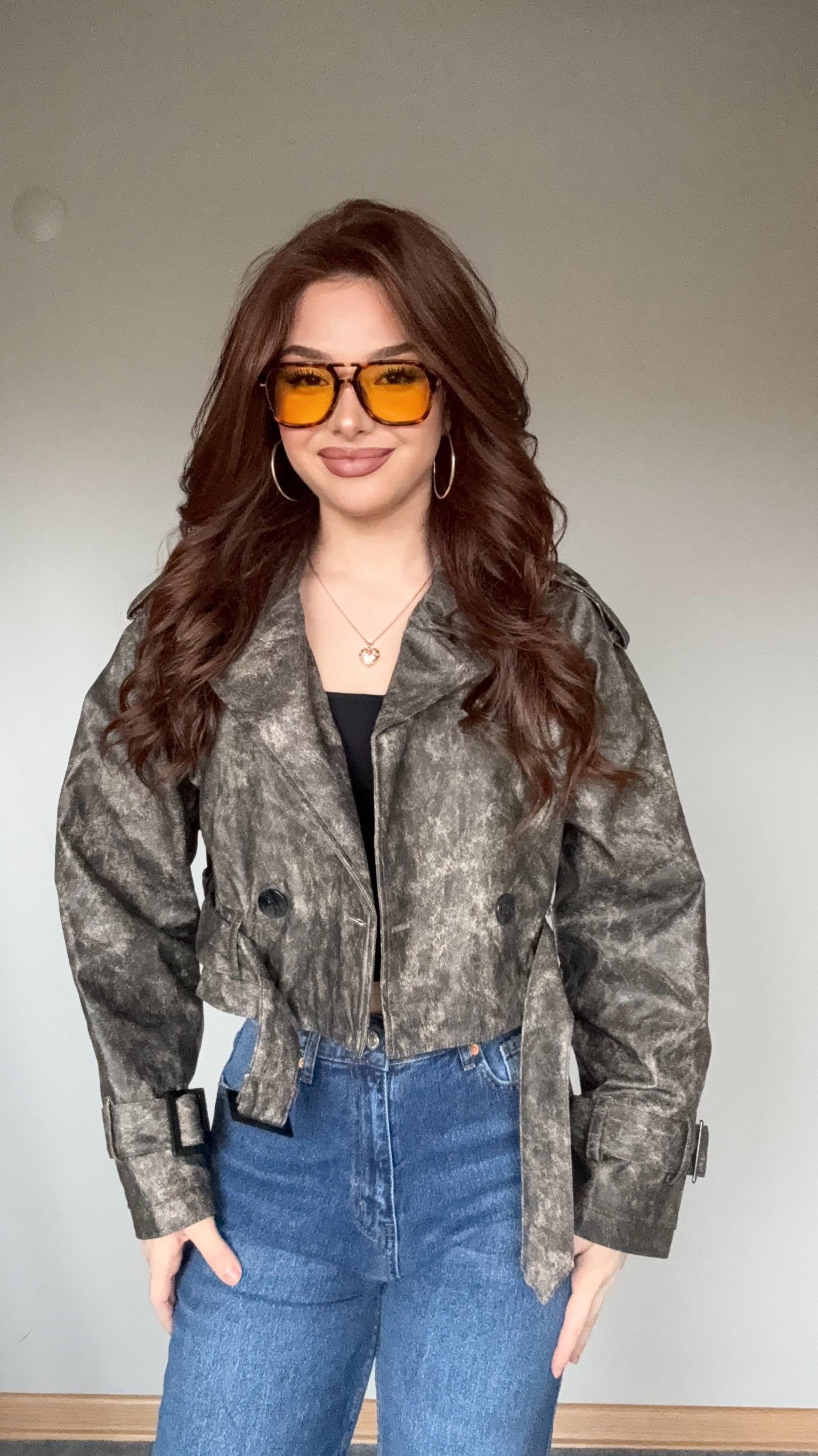 Massi Deri Crop Biker Ceket Batik