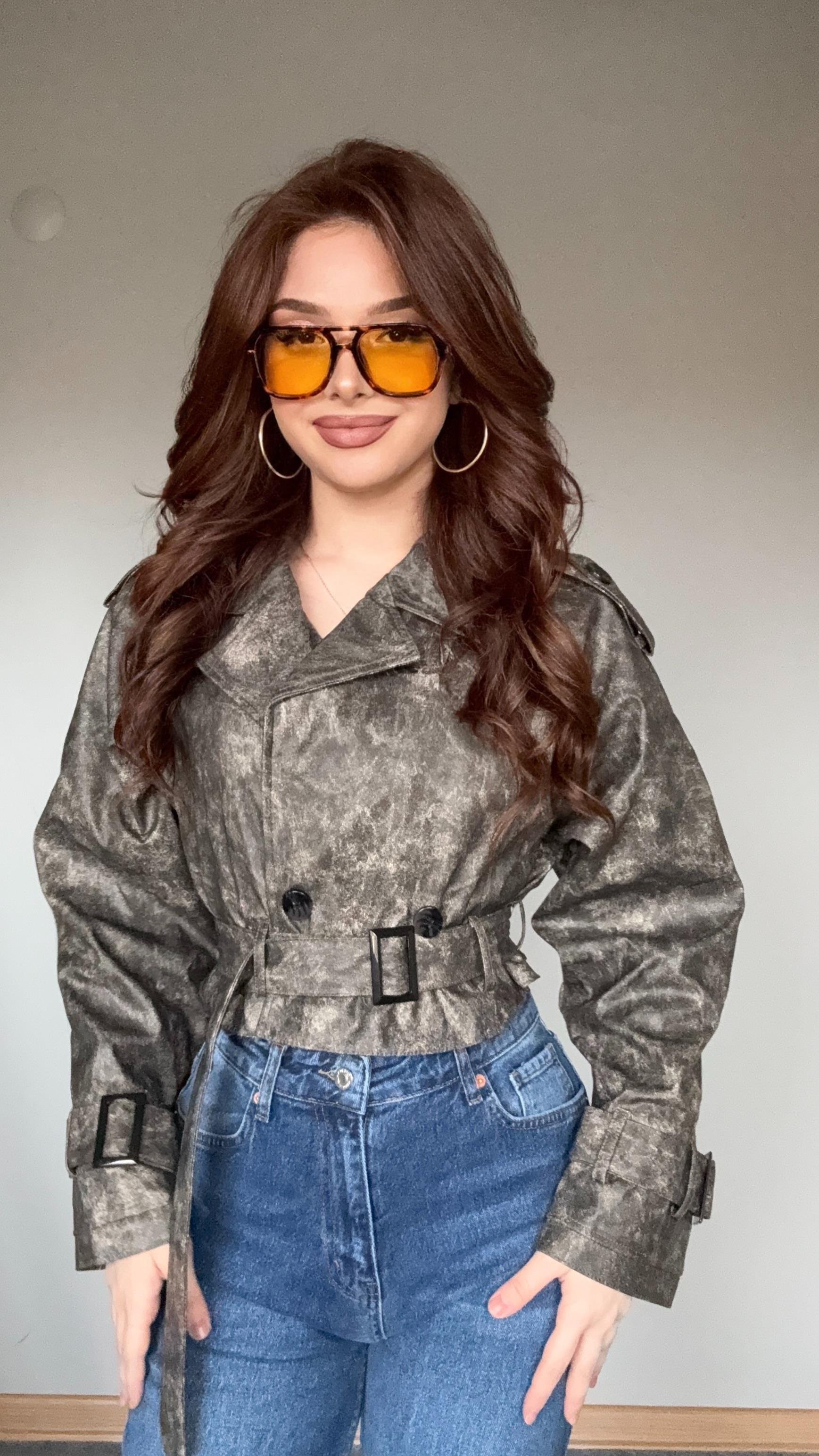 Massi Deri Crop Biker Ceket Batik