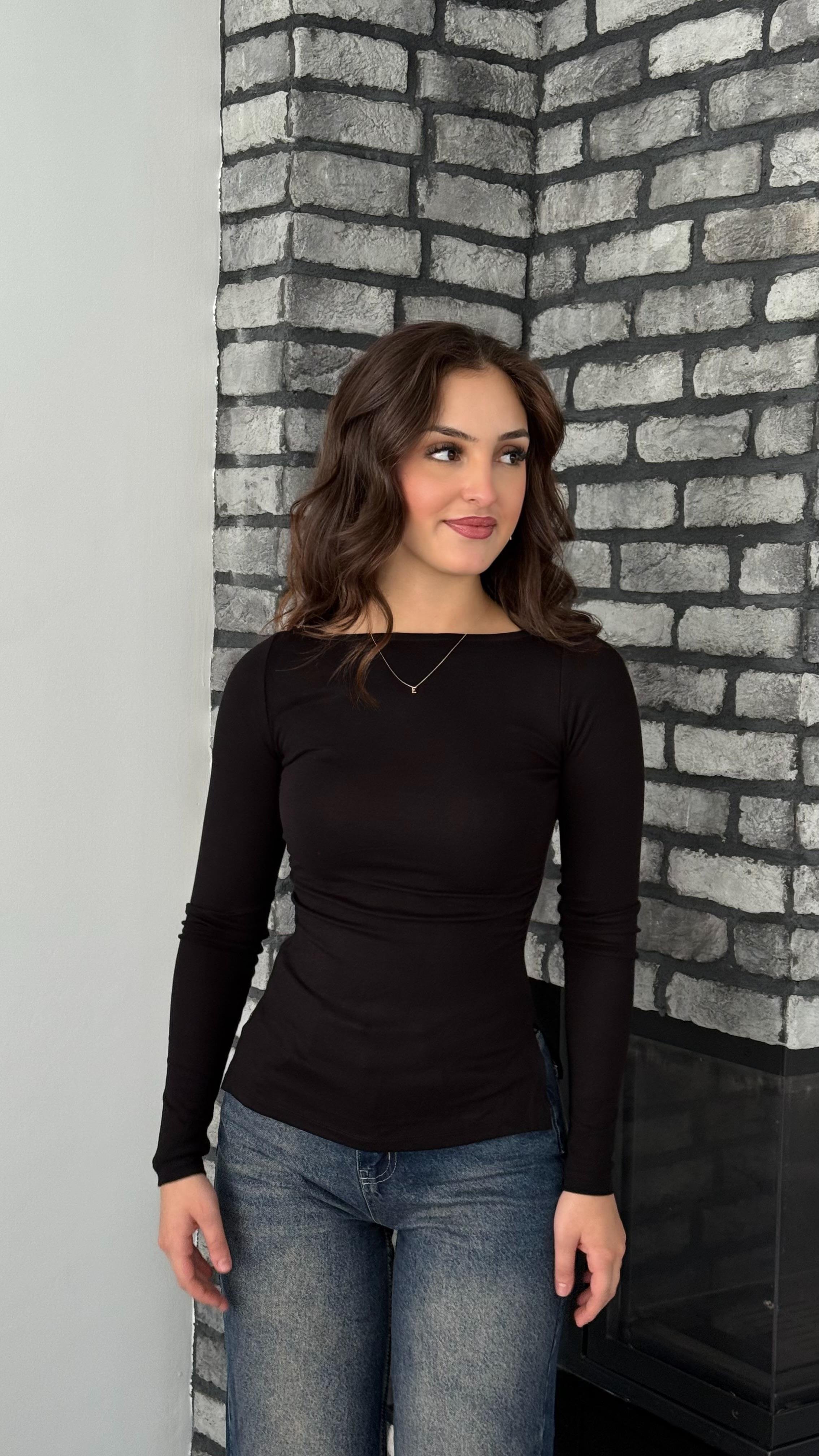 Massi Yandan Yırtmaçlı Bluz Siyah